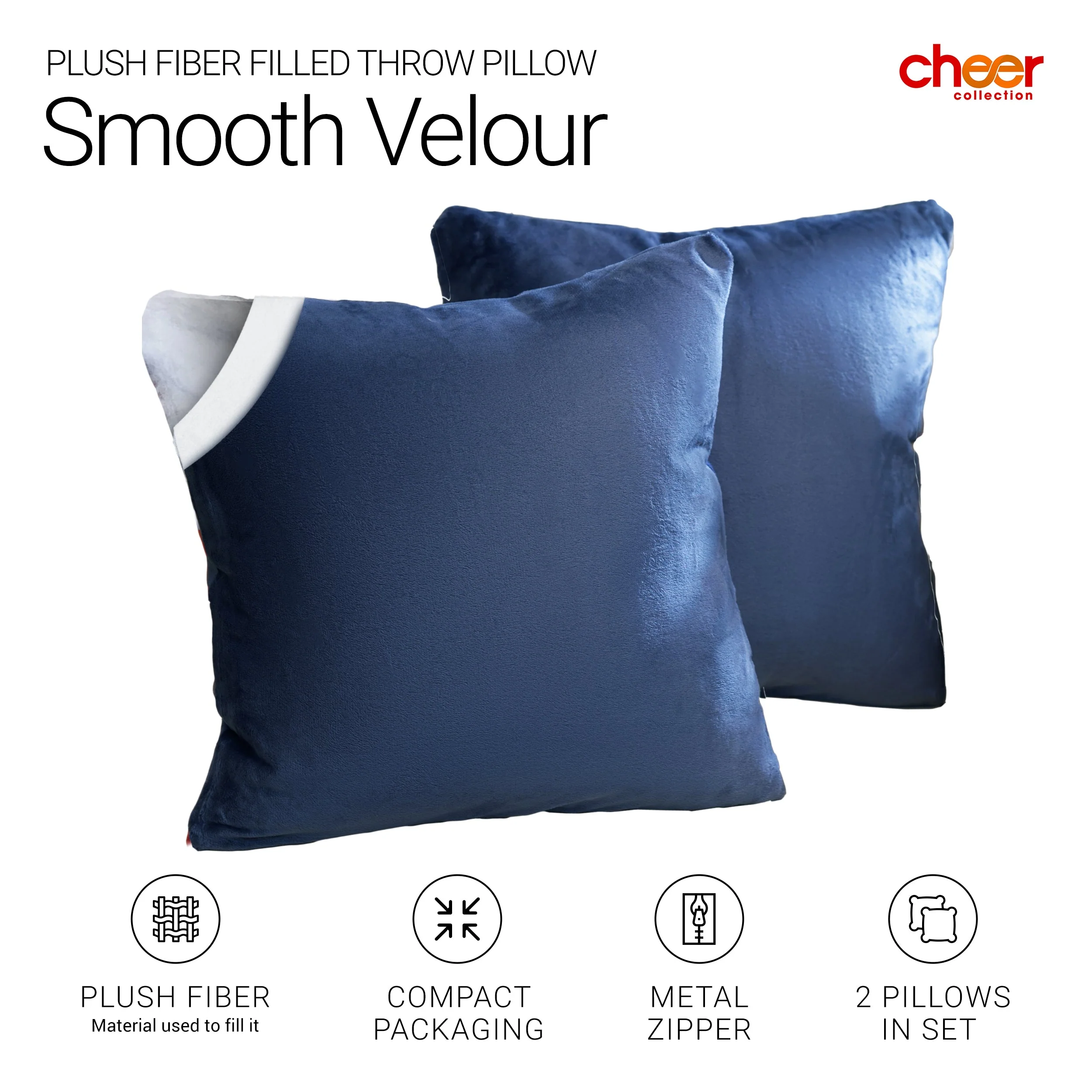 Cheer Collection Velour Throw Pillows - Set of 2 Decorative Couch Pillows - 18" x 18" - Image 4