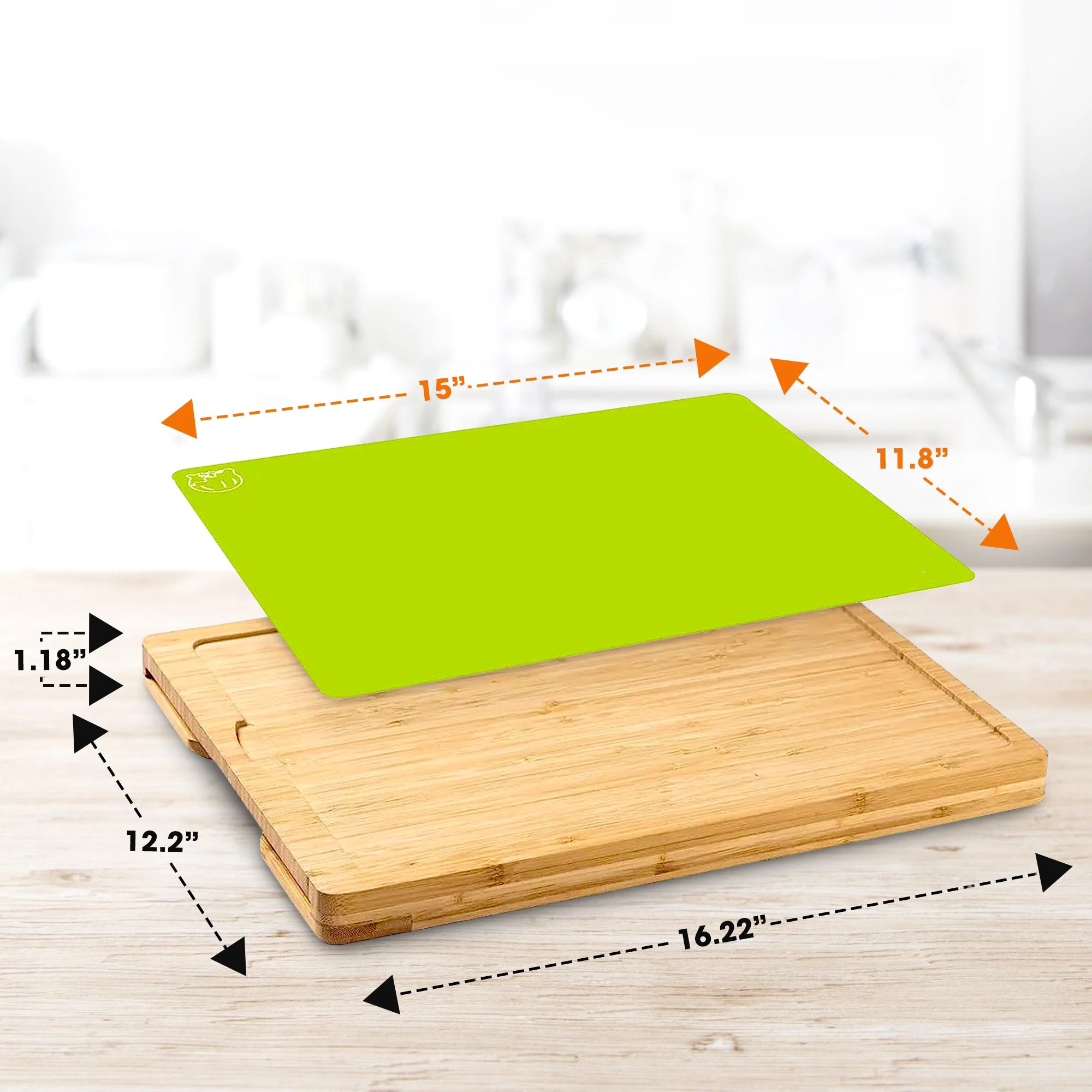 Cheer Collection Wood Cutting Board Set with Color Coded Trays - Image 5