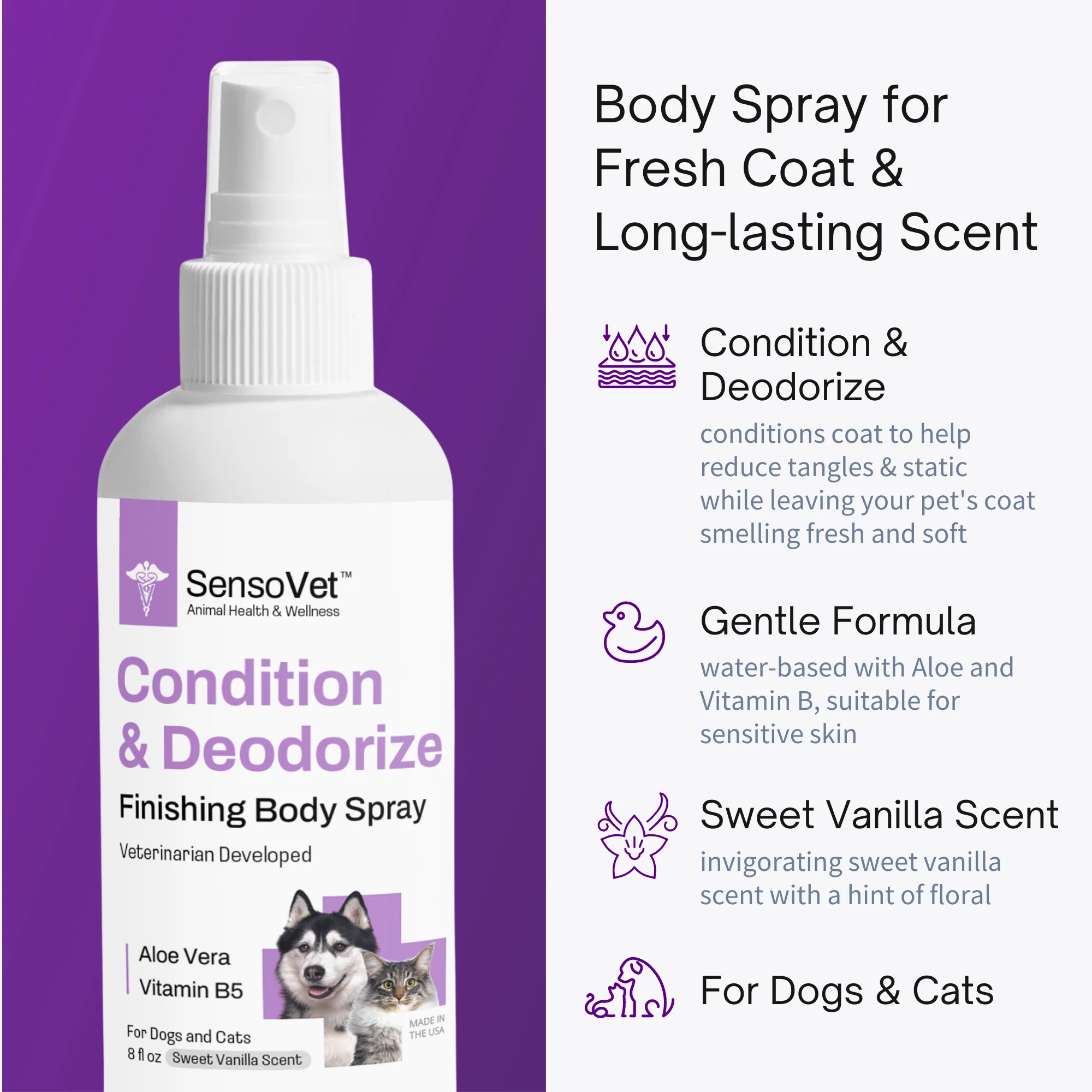 Condition & Deodorize Finishing Body Spray for Dogs & Cats in Sweet Vanilla - 8oz - Image 2