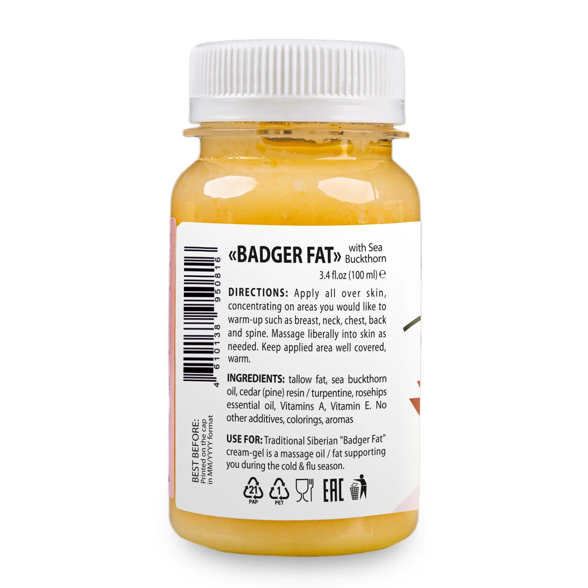 Siberian Badger Fat Cream-Gel – Warming Formula with Eucalyptus, Mint, and Red Pepper | 100ml - Image 3