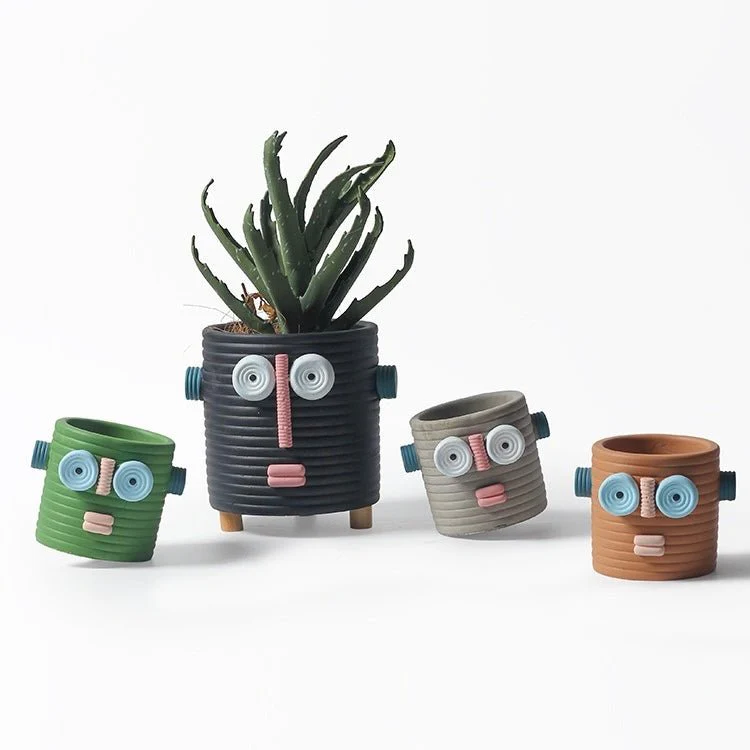 Dummy Robot Plant Flower Pot, Handmade Indoor / Outdoor Whimsical Ceramic Pots - Image 4