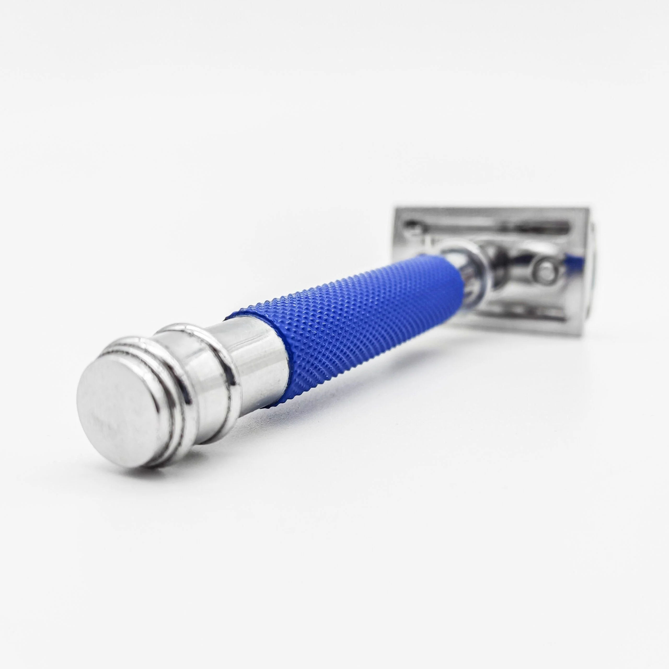 Dural Heavy Stroud Head Double Edge Safety Razor Duty Blue/Silver + Pouch - Image 2
