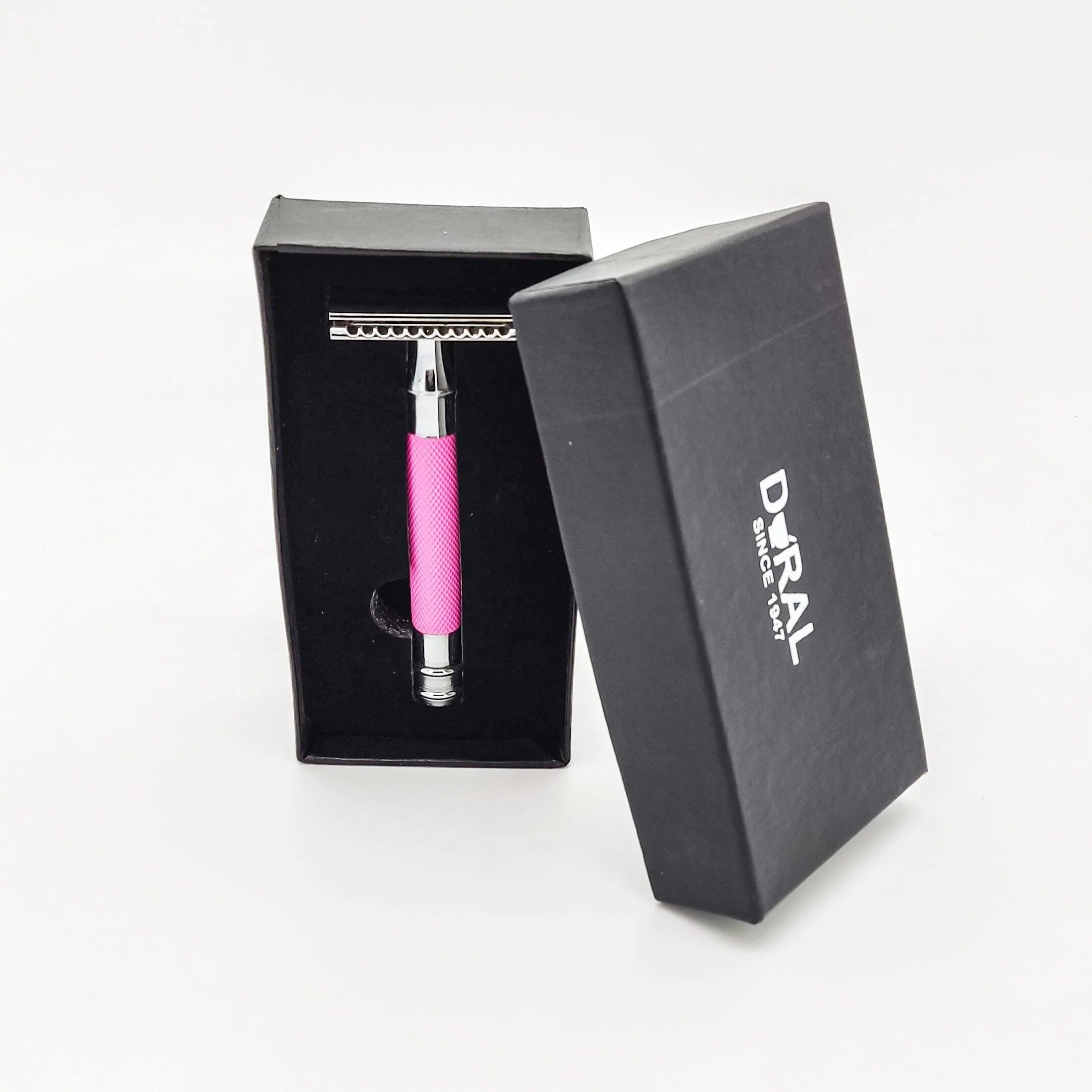 Dural Heavy Stroud Head Double Edge Safety Razor Duty Pink/Silver + Pouch - Image 4