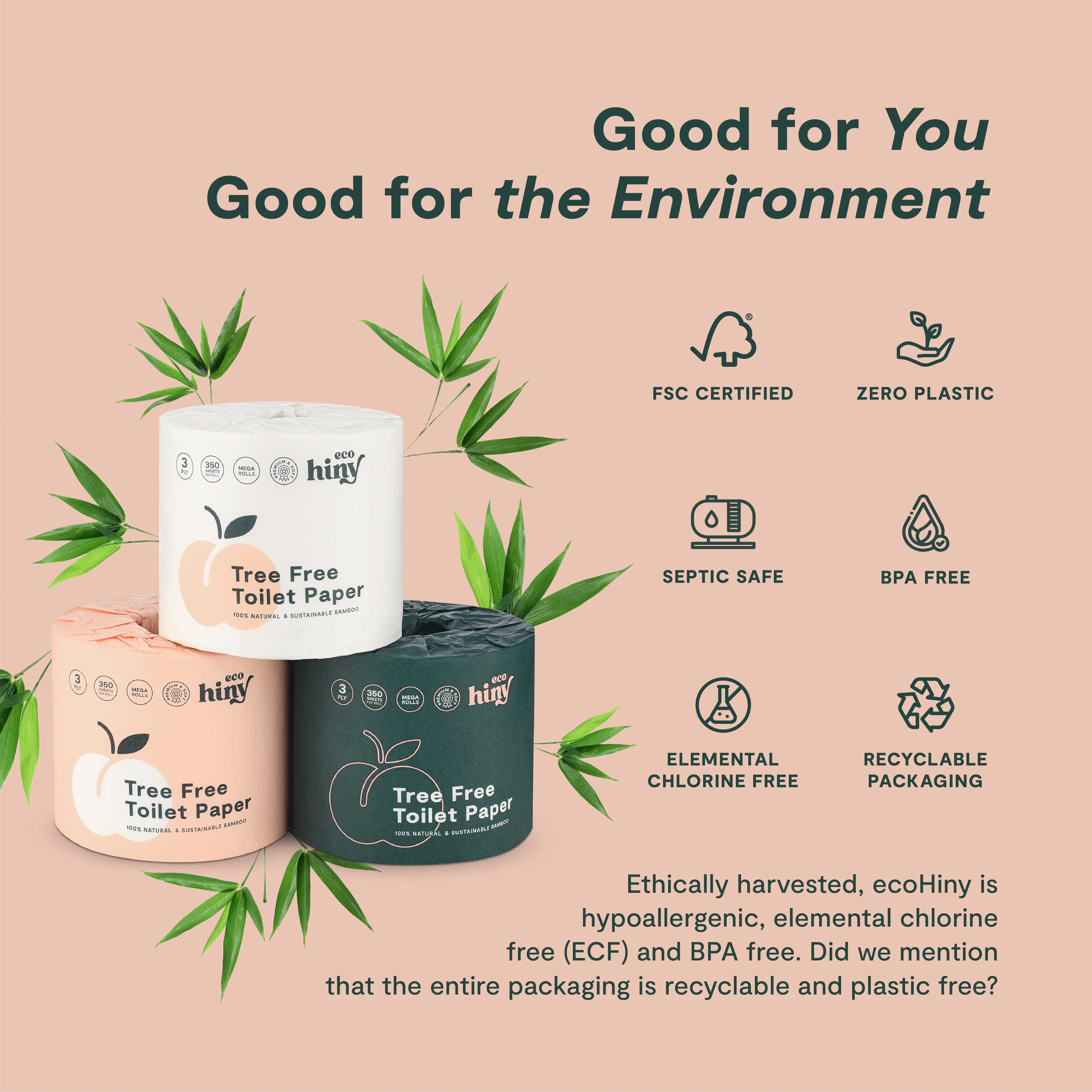 ecoHiny Premium Bamboo Toilet Paper | Mega Rolls, 3 PLY & 350 Sheets by ecoHiny - Image 7