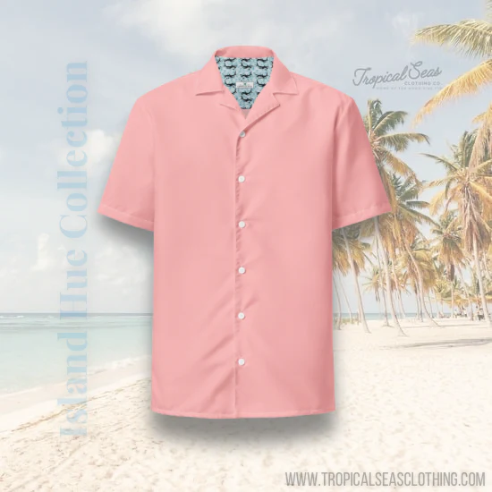 Elegant Coral Pink Camp Shirt | Recycled Polyester | Solid Button-Down | Gift for Him, Beach Lovers | Removes 2 Pounds Ocean Plastic - Image 2