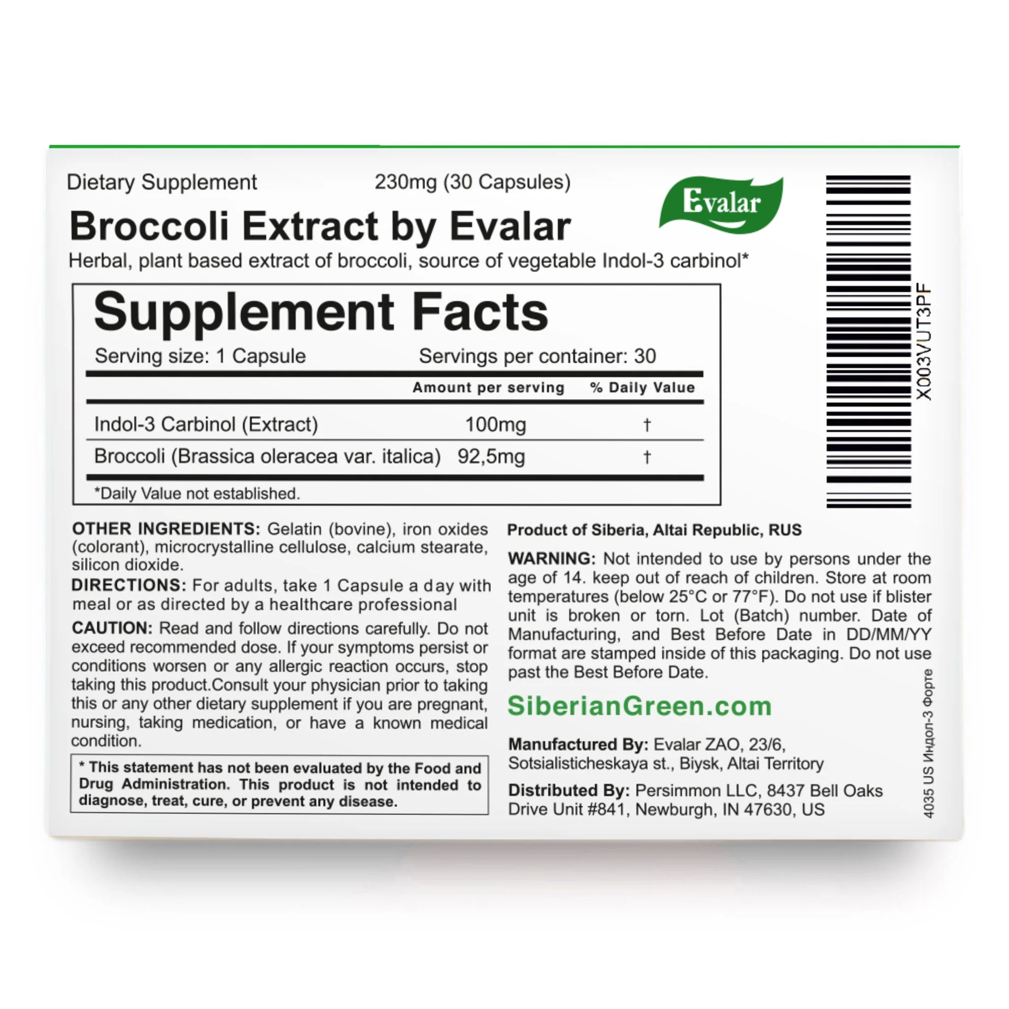 Evalar Broccoli Indol-3 Extract – 30 Capsules - Image 3