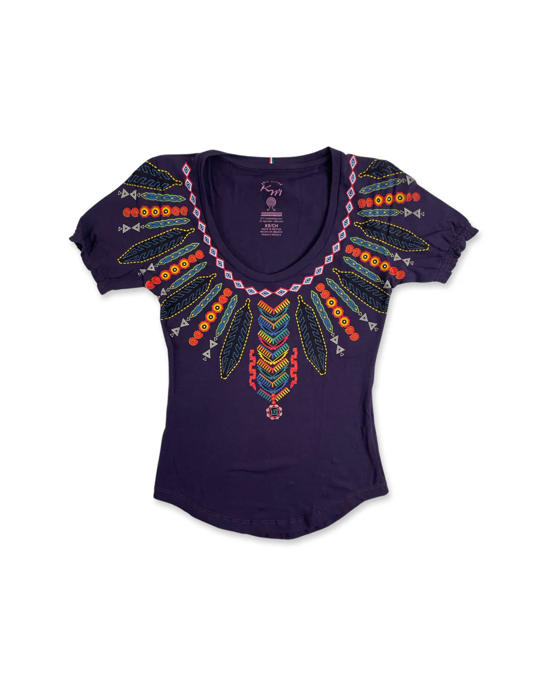 Feather Pectoral Women's Short Sleeve Shirt, Purple - Image 2