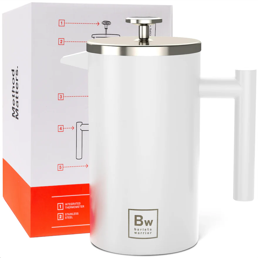 French Press with Thermometer Insulated Stainless Steel Coffee Maker (1.0L | 34fl oz) by Barista Warrior - Image 7
