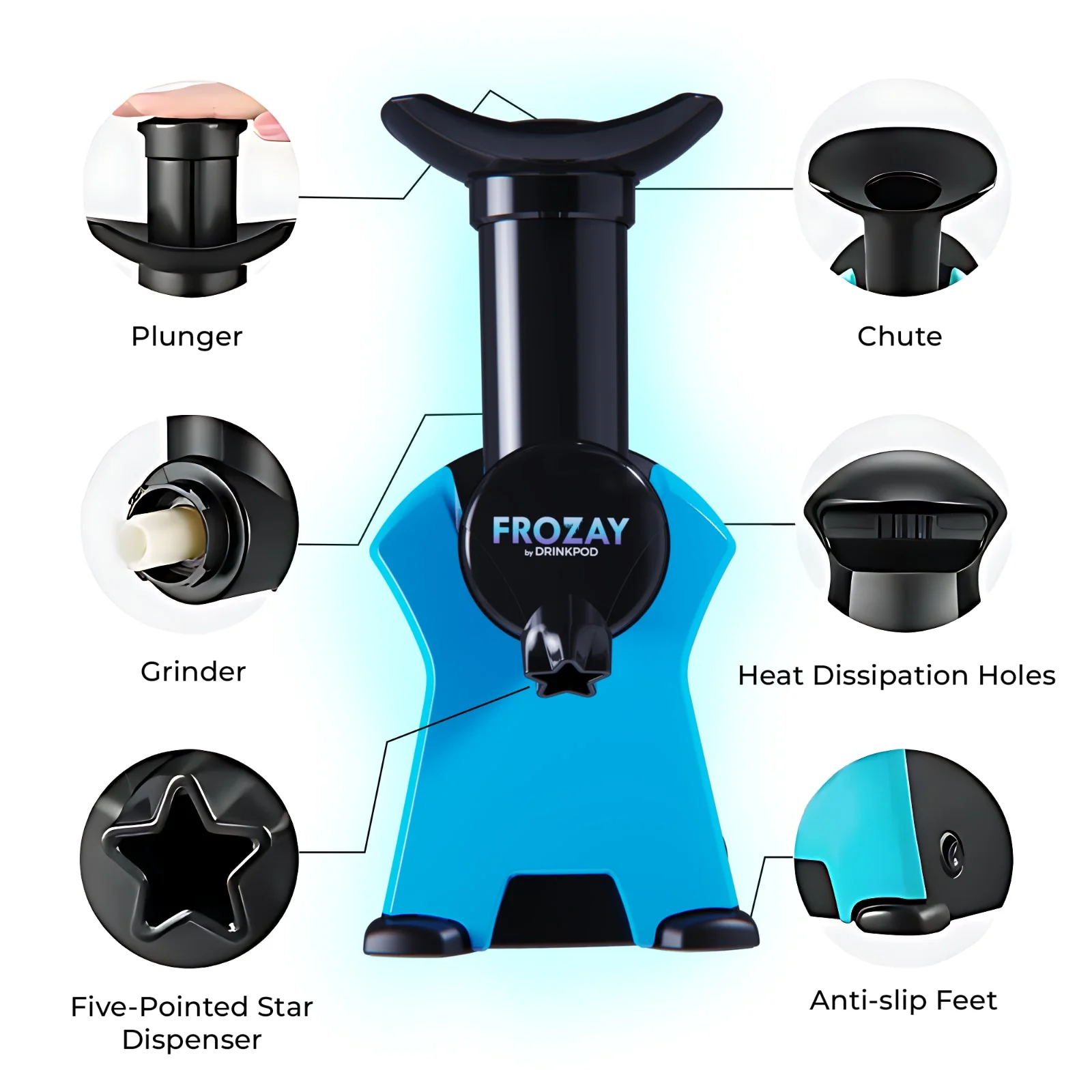 Frozay Dessert Maker 2.8 qt. Color Blue, Vegan Ice Cream & Frozen Yogurt Maker Soft Serve Desserts With Recipes (Black/Blue) by Drinkpod - Image 4