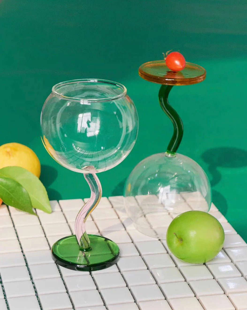 Handblown Bubble Wine Glass - Retro Whimsical Eclectic Wavy Stemmed Goblets - Image 4