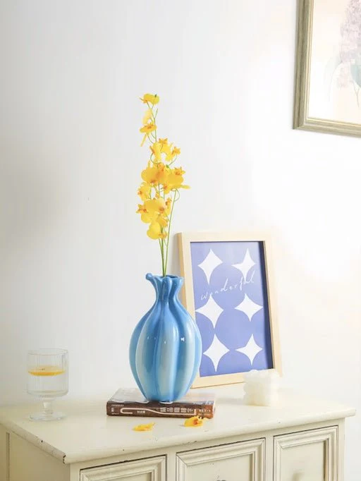 Handcrafted French Style Gradient Blue Ceramic Vase - Unique Flower Vessels - Image 2