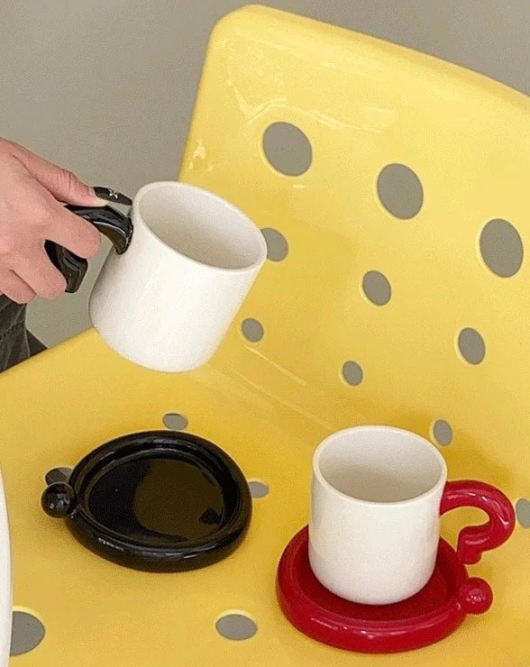 Handmade !? Ceramic Coffee Mug with Saucer - Unique Cute Funny Novelty Mugs - Image 6