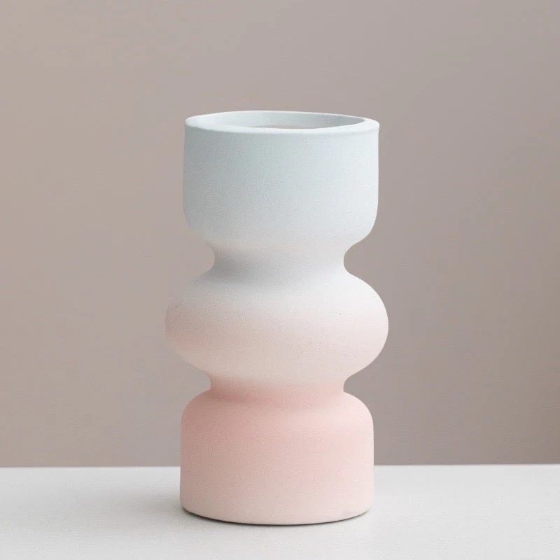 Handmade Ceramic Gradient Vase, Dopamine Geometric Matte Flower Vessels - Image 10