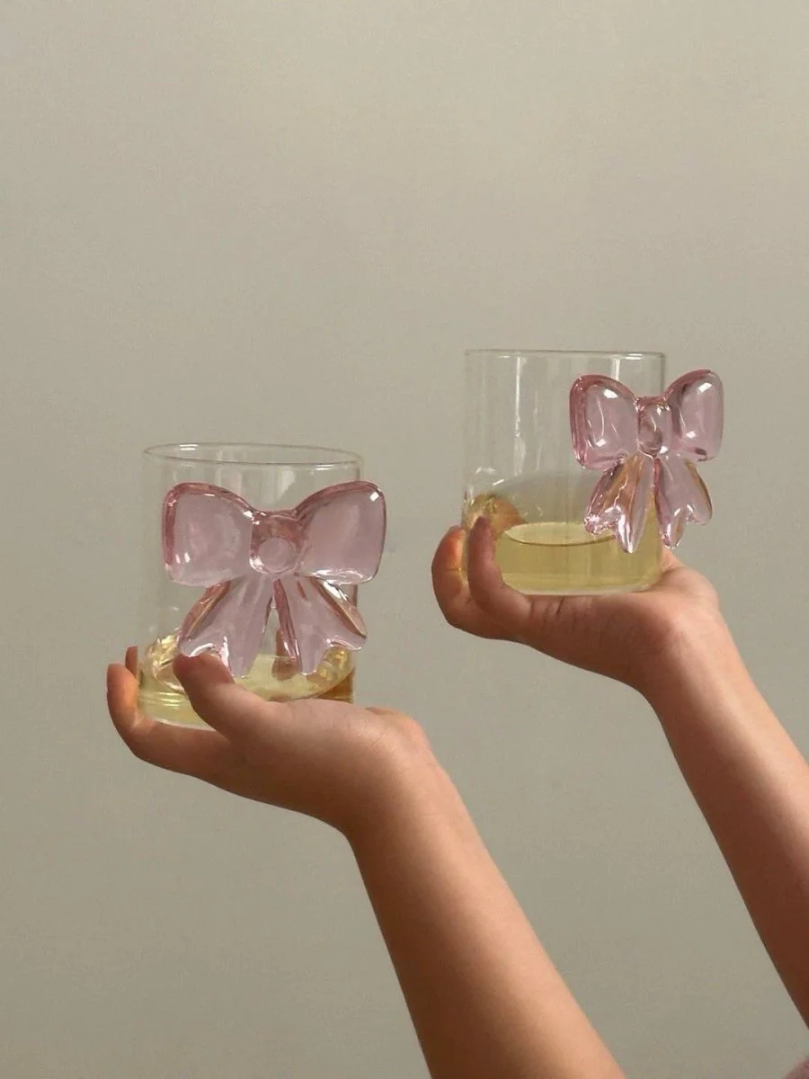 Handmade Cute Whimsical Bowknot Cup Set of 2 Pcs, Tumbler Glass - Image 2