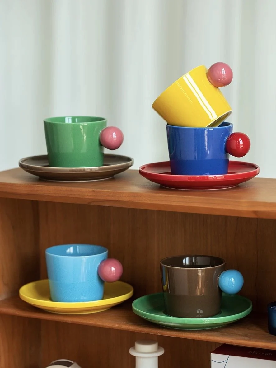 Handmade Skittles Coffee Mug With Saucer - Cute Dopamine Espresso Cup - Image 3