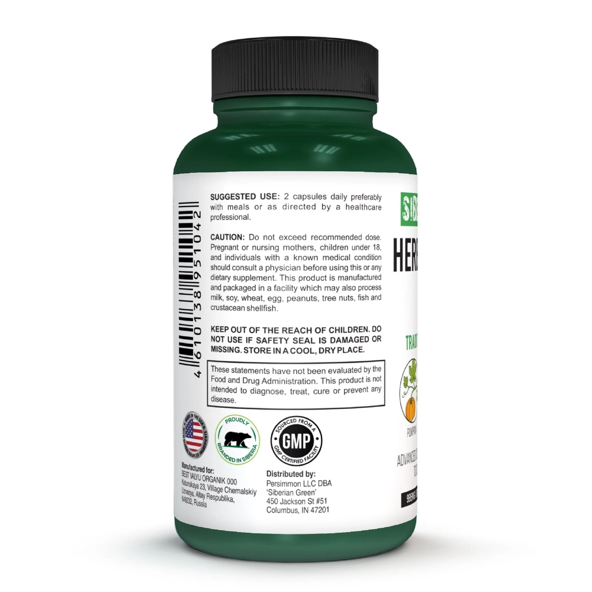 Herbal Prostate Detox Siberian Green 60 Caps β Saw Palmetto Burdock Pumpkin - Image 4