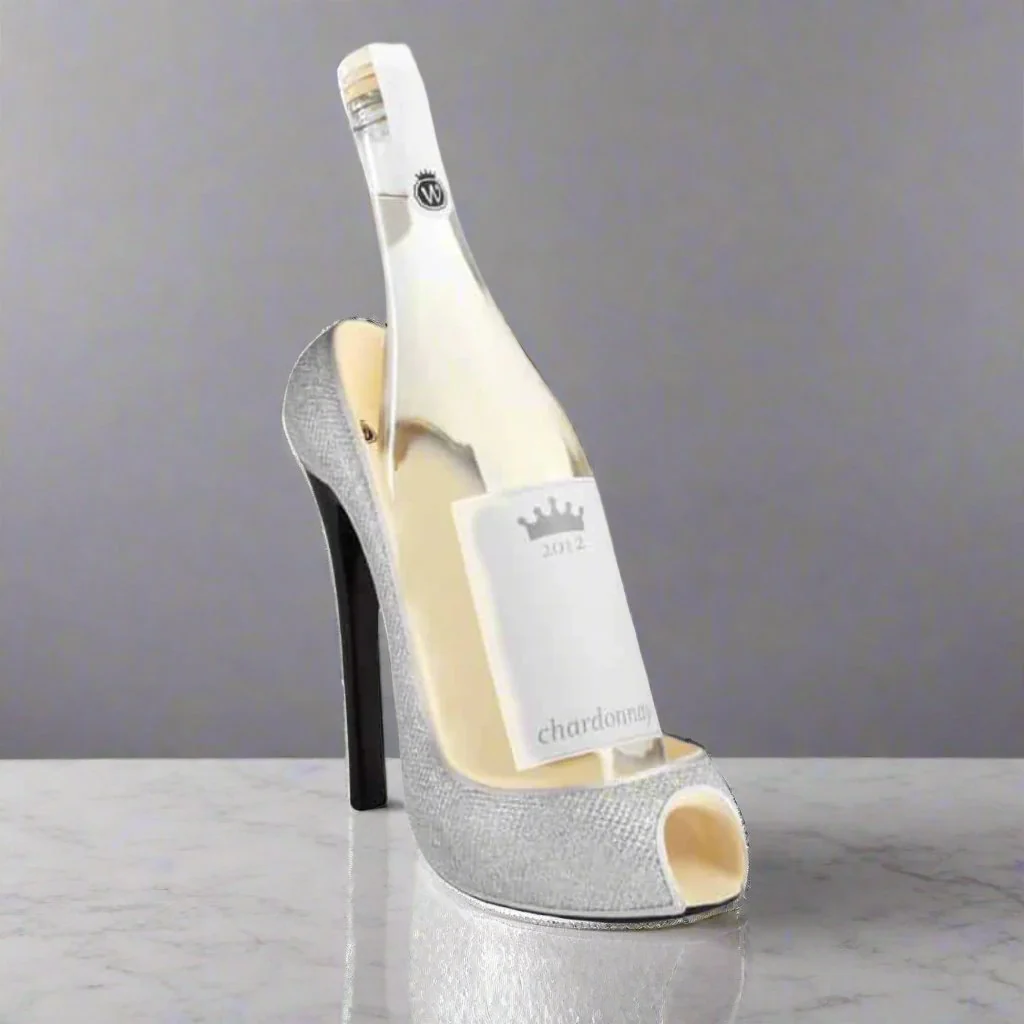 High Heel Silver Glitter Wine Bottle Holder - Image 2