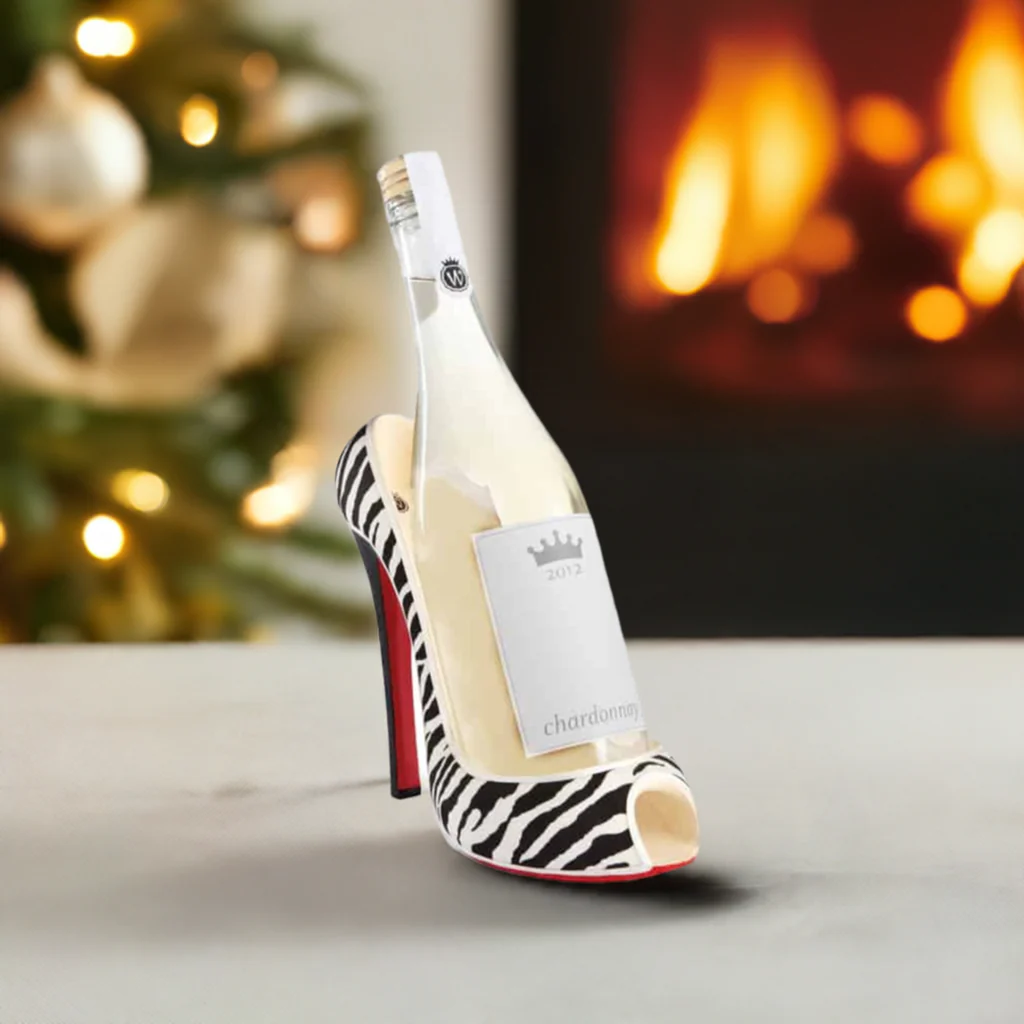 High Heel Zebra Print Wine Bottle Holder - Image 2