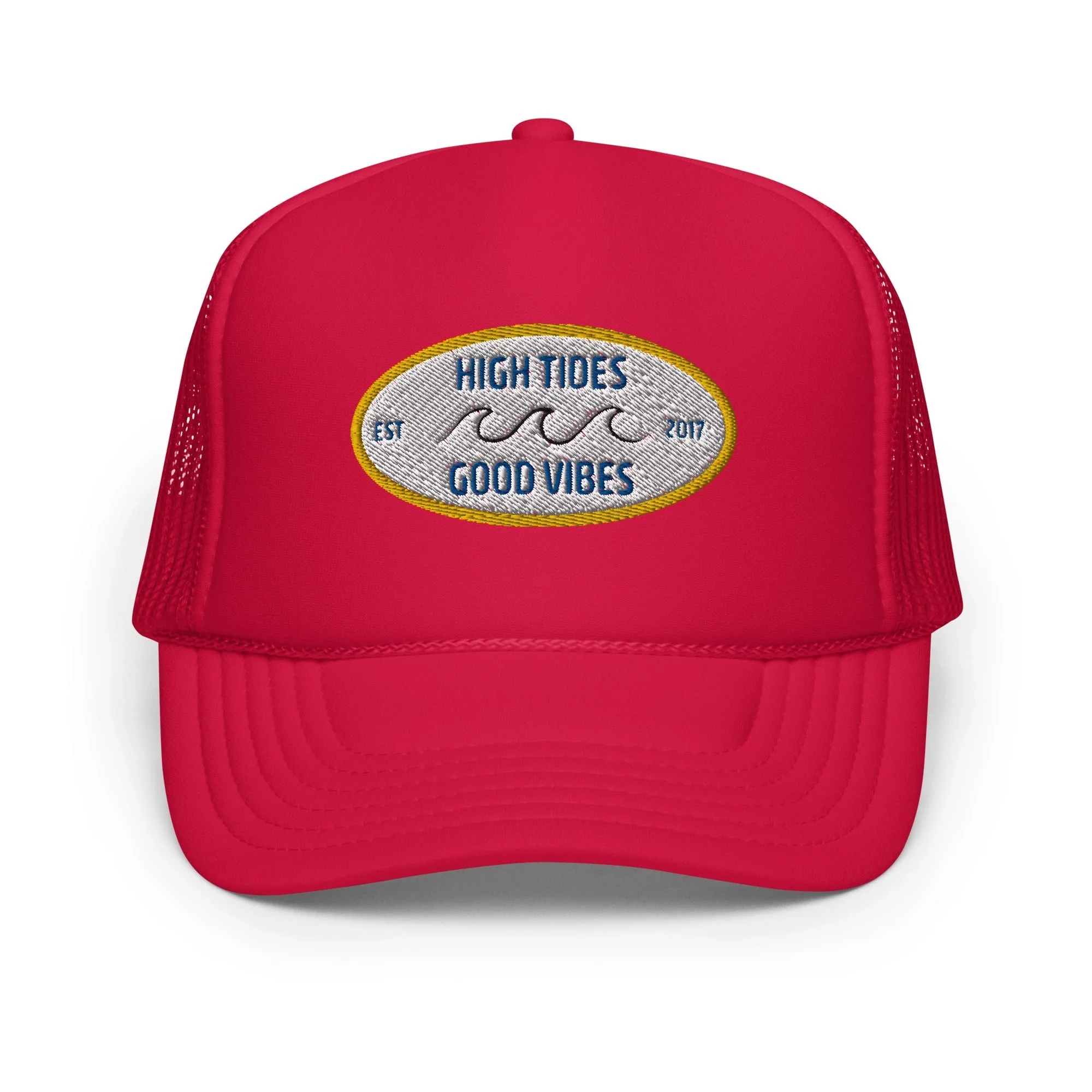 High Tides Good Vibes Foam Trucker Hat - Image 8