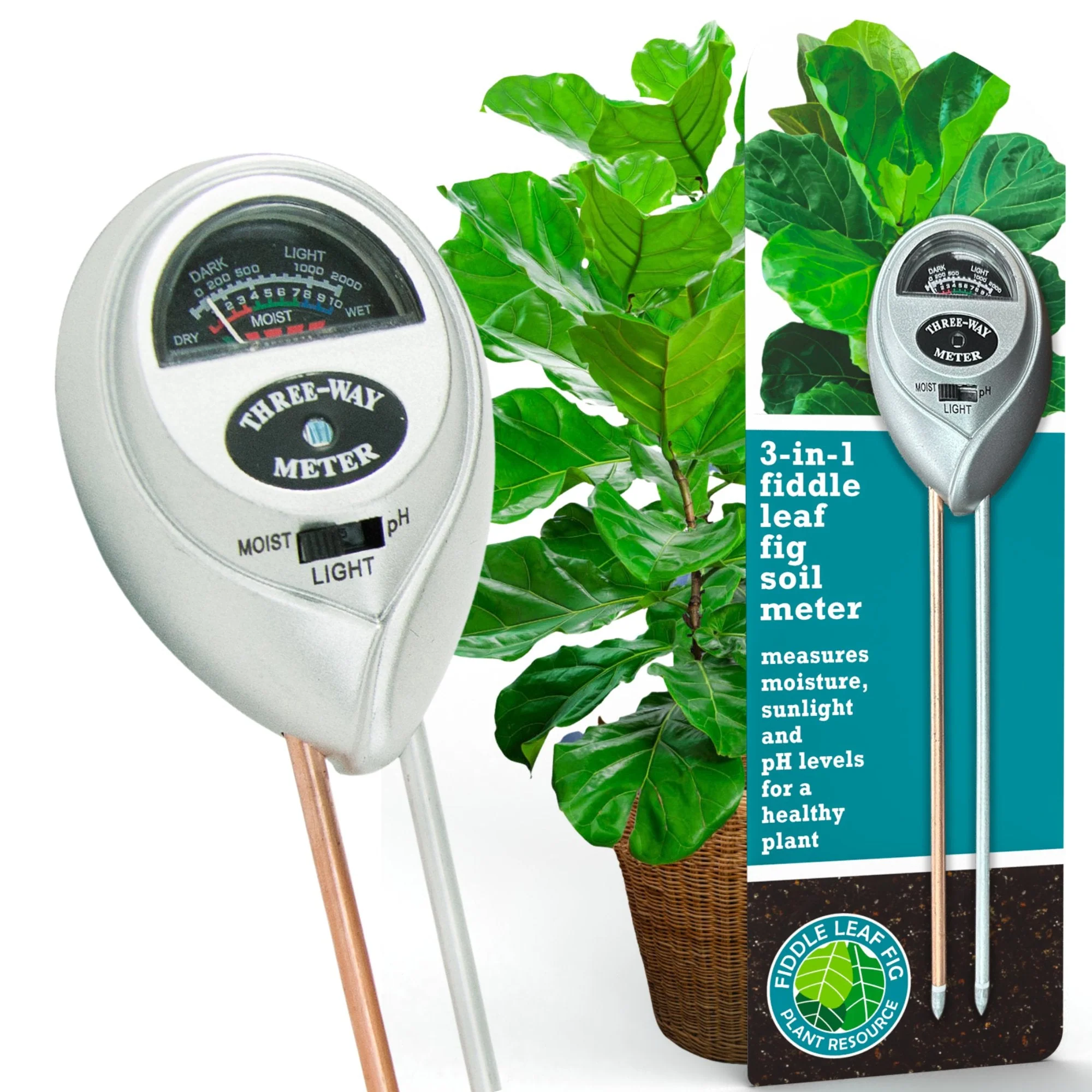 Houseplant Resource Center Fiddle Leaf Fig 3-in-1 Soil Moisture Meter for Plants – Best Indoor Plant Water Meter for Potted Houseplants - Light & Moisture Sensor Probe for Optimal Growth by Houseplant Resource Center