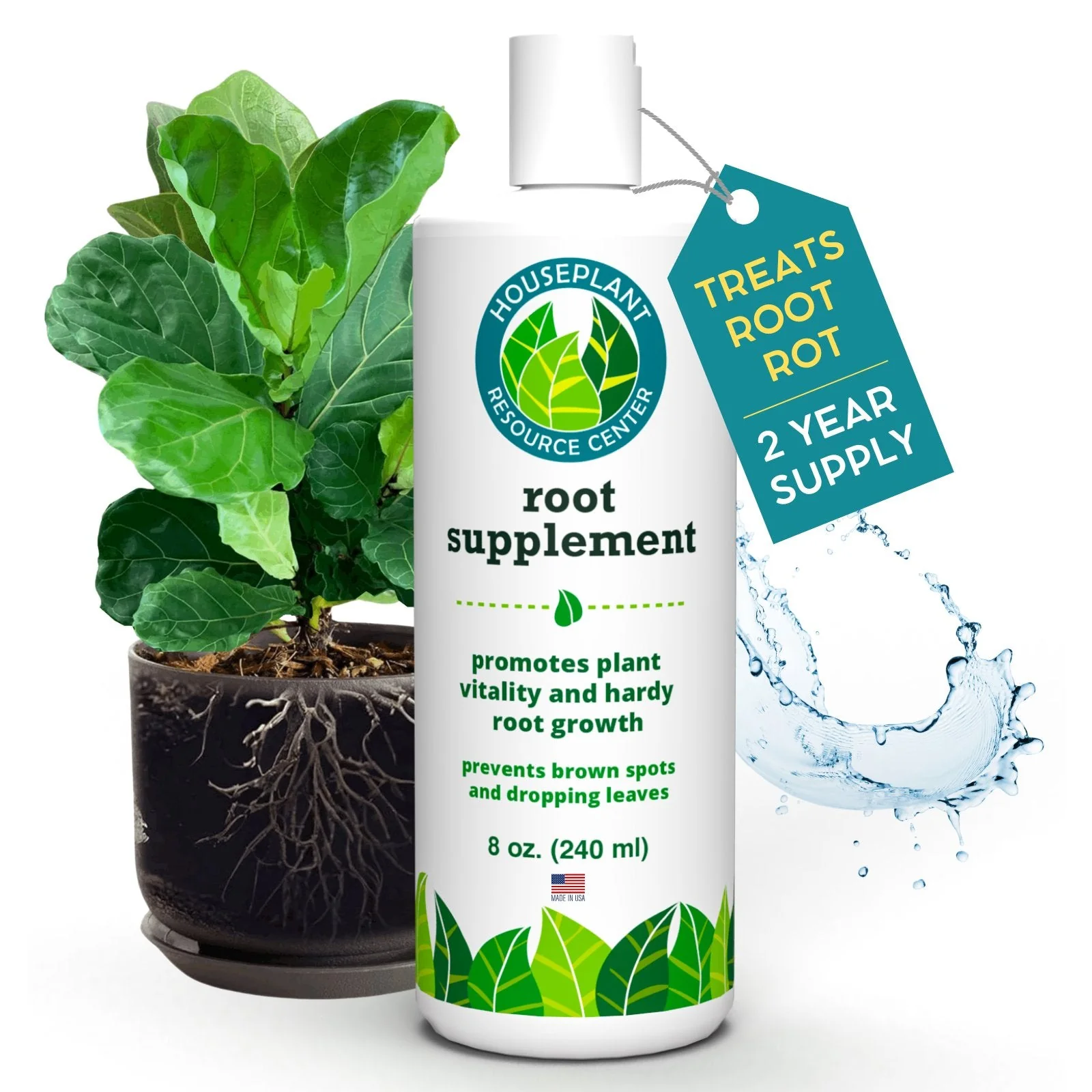 Houseplant Resource Center - Root Supplement, Liquid Root Stimulator - for Fiddle Leaf Fig & Indoor Plants - Propagation Promoter, Root Rot Treatment - Food for Healthy Roots, Stems, & Leaves - 8 Oz by Houseplant Resource Center