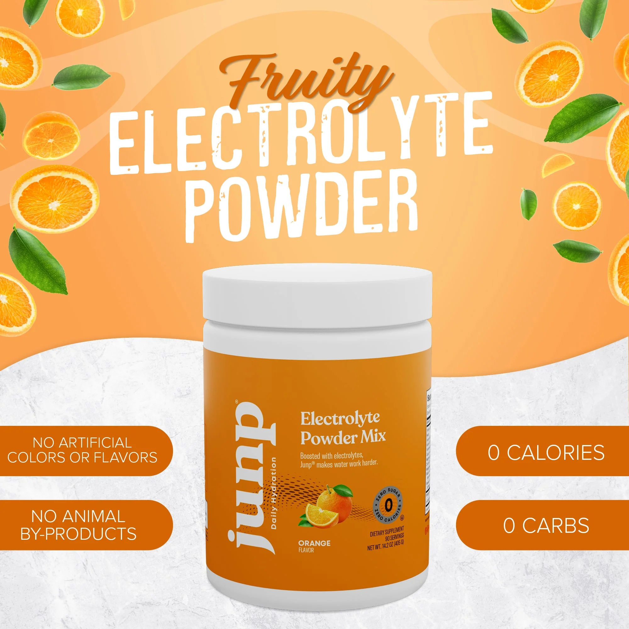 JUNP Electrolytes Powder No Sugar No Carbs – Sweet Tangy Citrus Orange Drink Mix - Potassium & Salt Electrolyte Hydration Powder Zero Calorie Sugar Free Electrolyte Powder, Keto Friendly, 90 Servings - Image 2