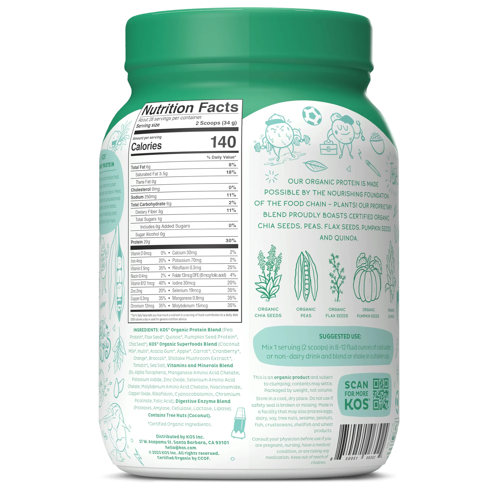 KOS Organic Plant Protein, Unflavored & Unsweetened, 28 Servings by KOS.com - Image 3
