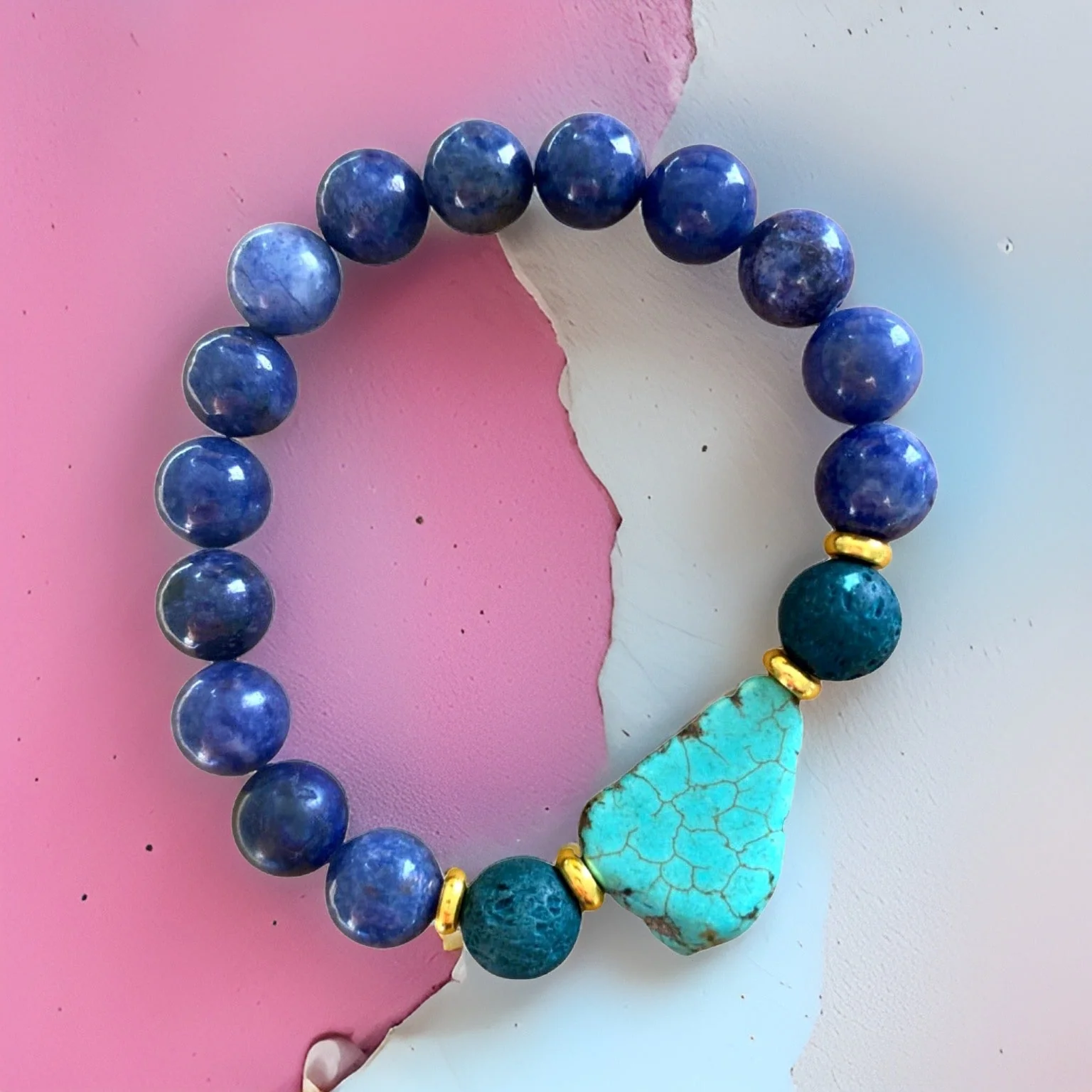 Lapis Lazuli, Lava Rock and Turquoise Stone Bracelet by The Urban Charm - Image 4