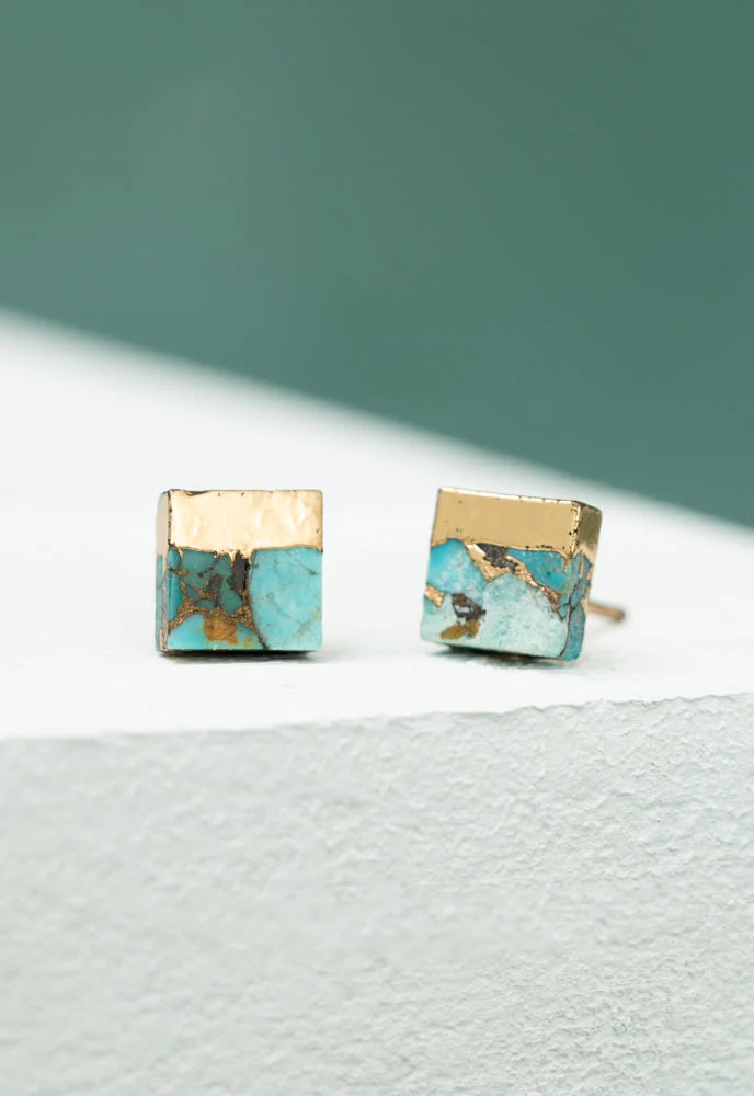 Lorena Square Turquoise Stud Earrings by Starfish Project - Image 5
