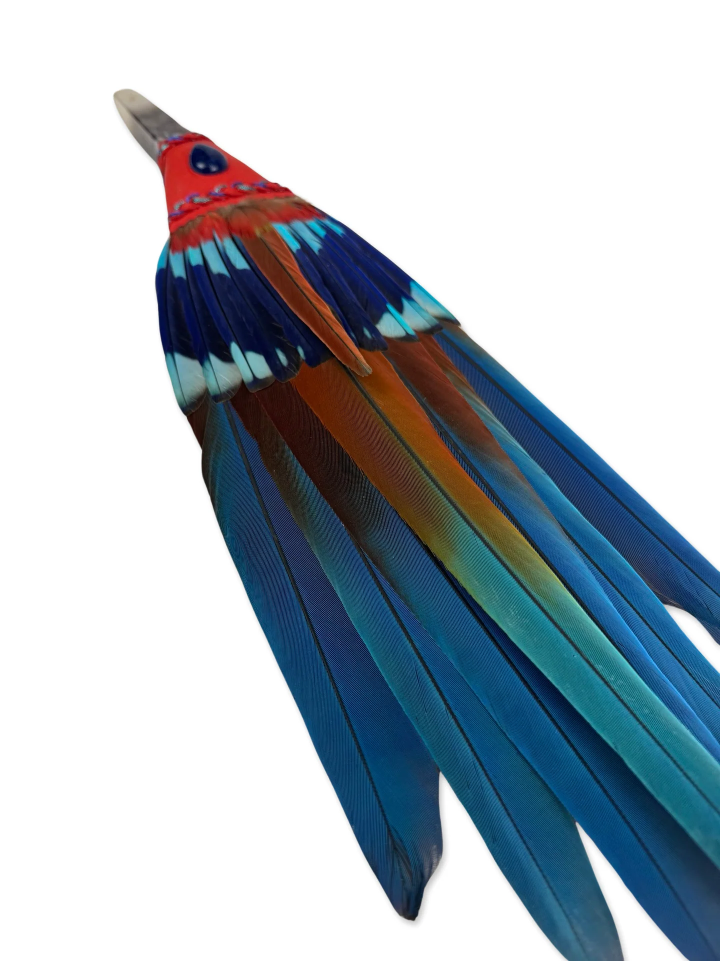 Macaw & Blue Indian Roller Smudge Fan with Amethyst Crystal Handle - Image 3