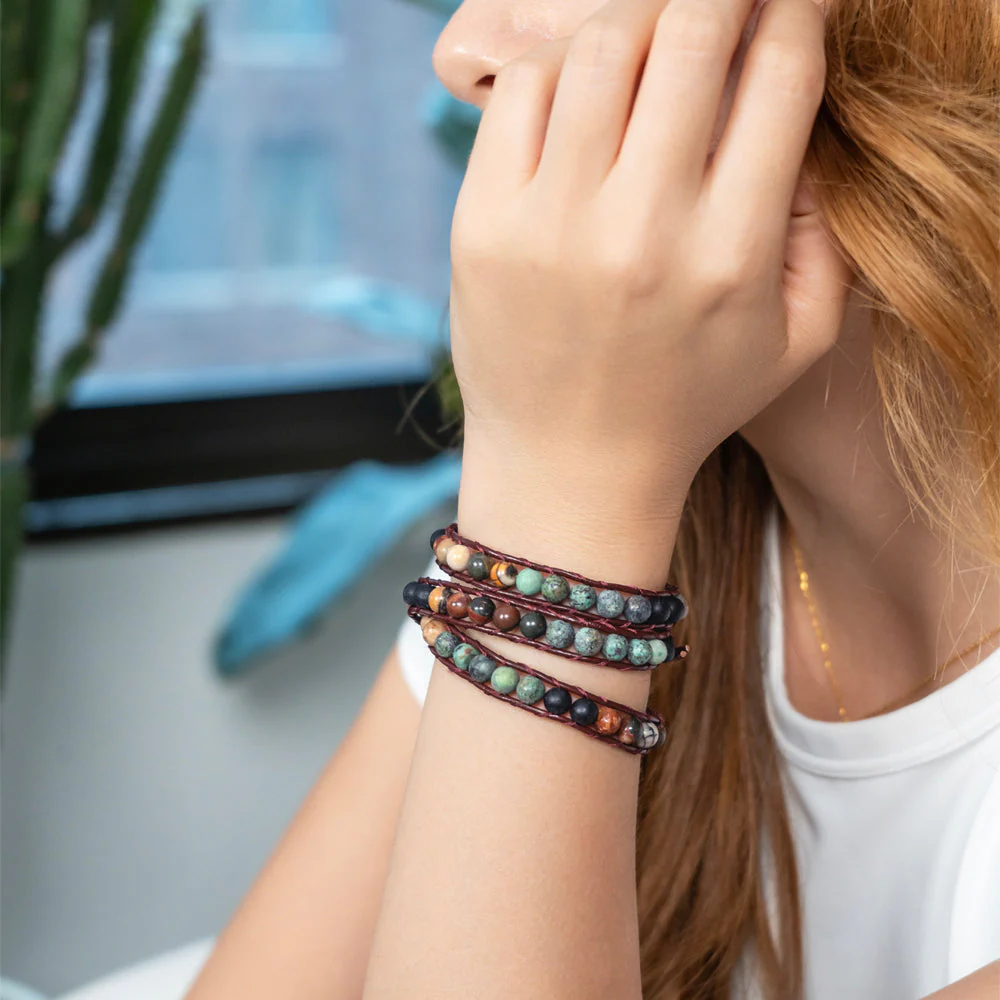 Matte African Turquoise + Picasso Jasper Bracelet - Image 3