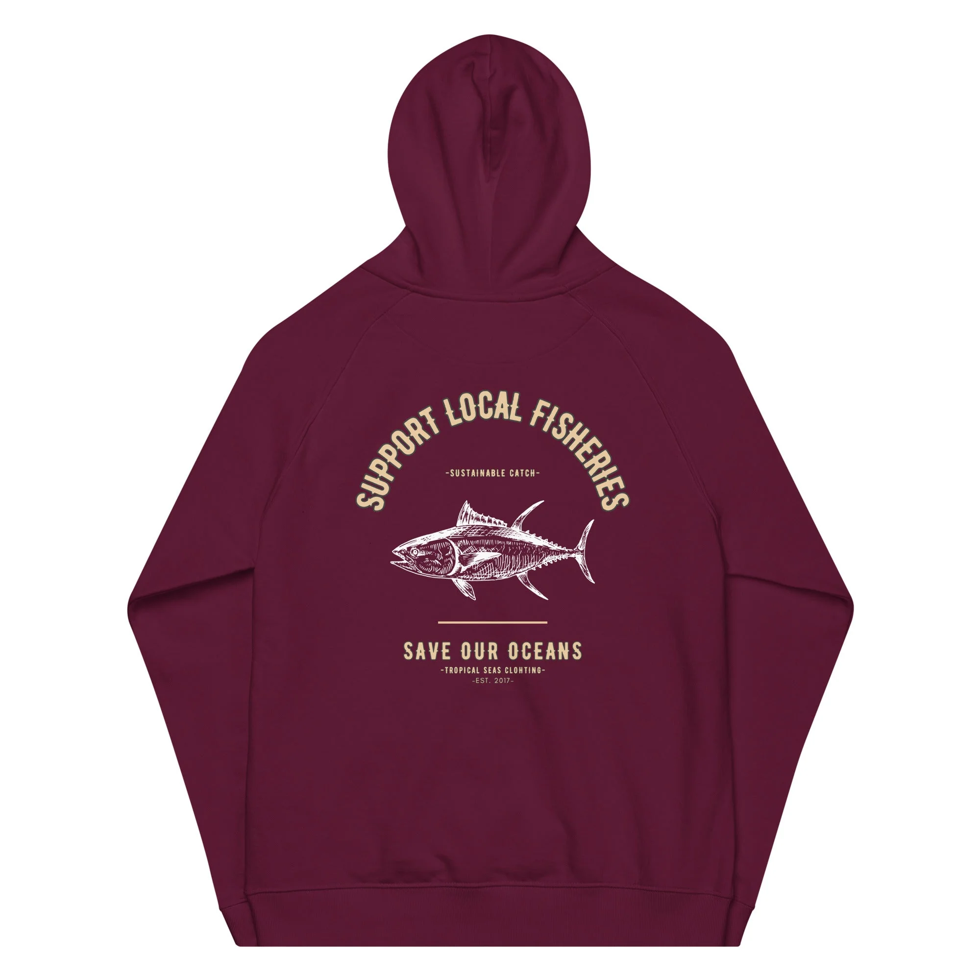 Men's Support Local Fisheries Tuna Eco Raglan Hoodie - Image 2