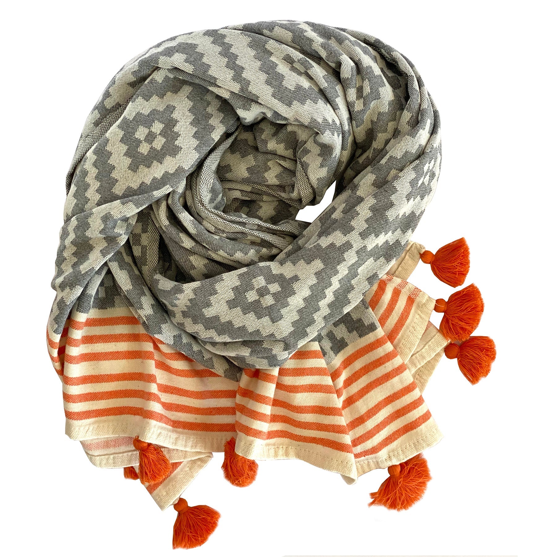 Merida Gray - Orange Turkish Towel / Blanket by Hilana Upcycled Cotton - Image 3