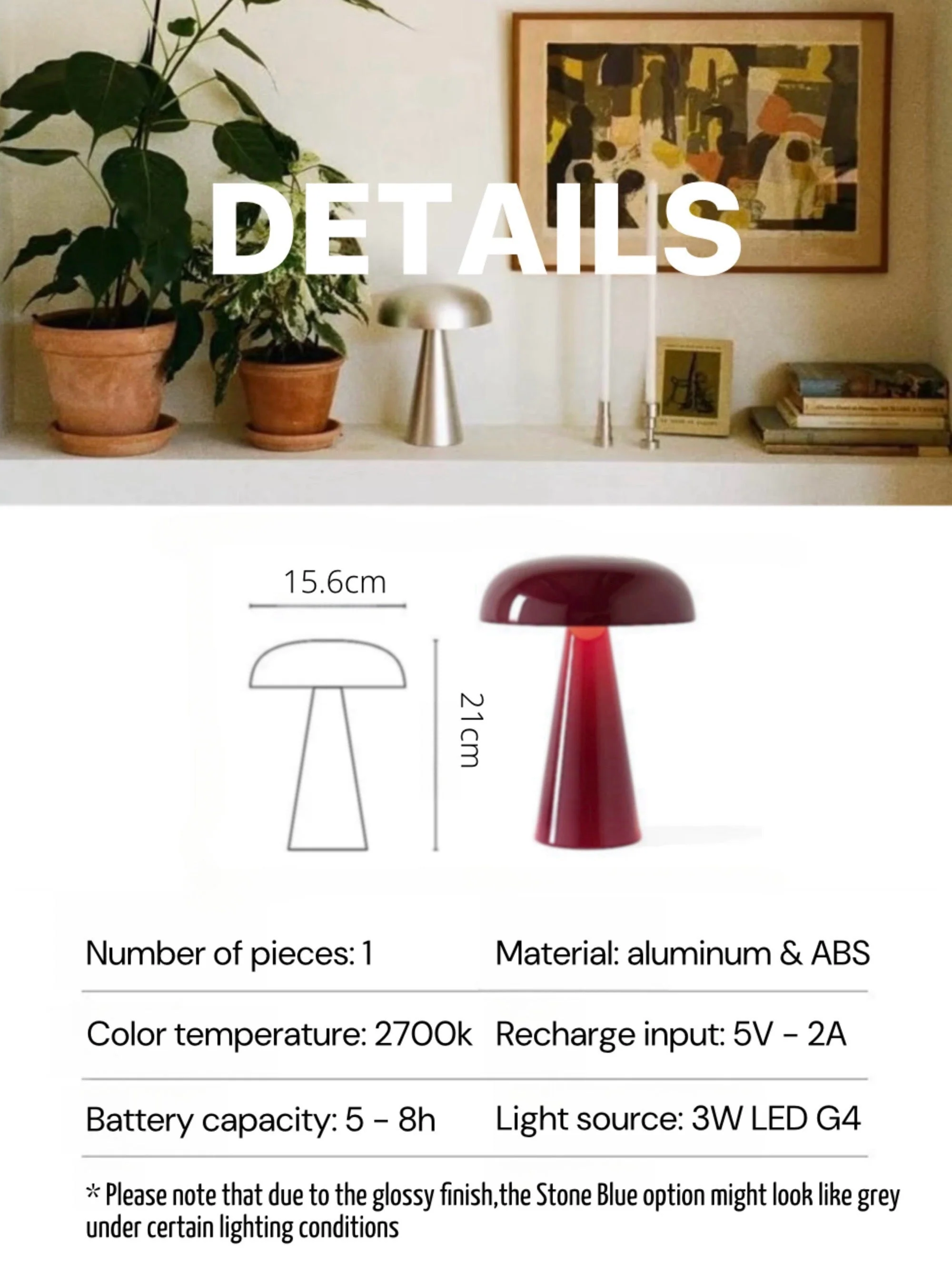 Modern Mushroom Dimmable Portable Led Table Lamp - Como SC53 - Image 24