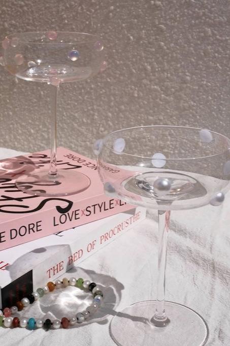 Mouth Blown Elegant Pearl Wine Glass, Retro Eclectic Cocktail Champagne Coupes - Image 3