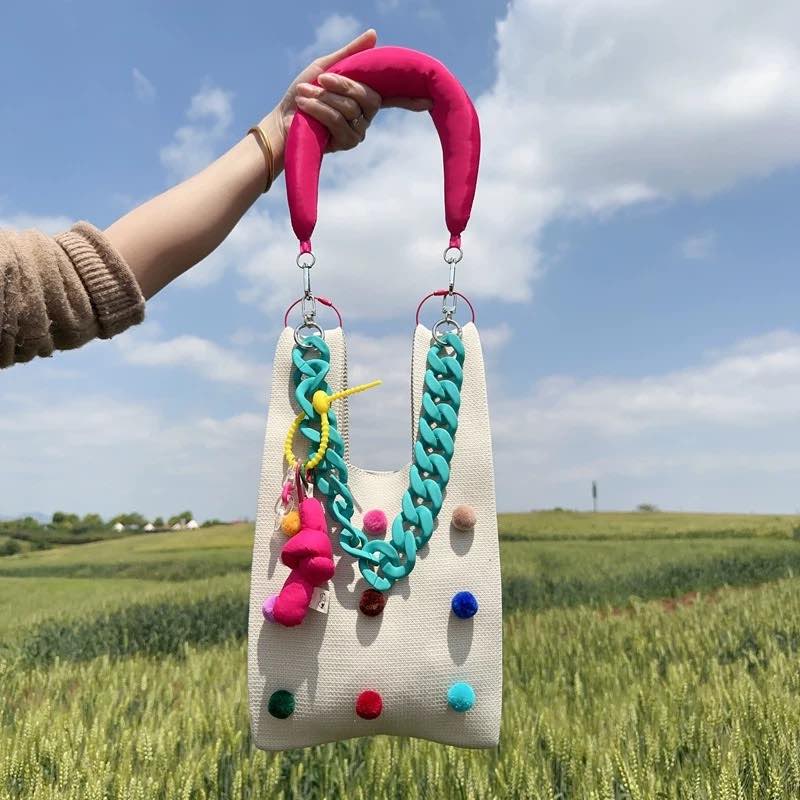 Pomponette Knited Clutch Bag, Dopamine Whimsical Cute Shopper Bag - Image 3