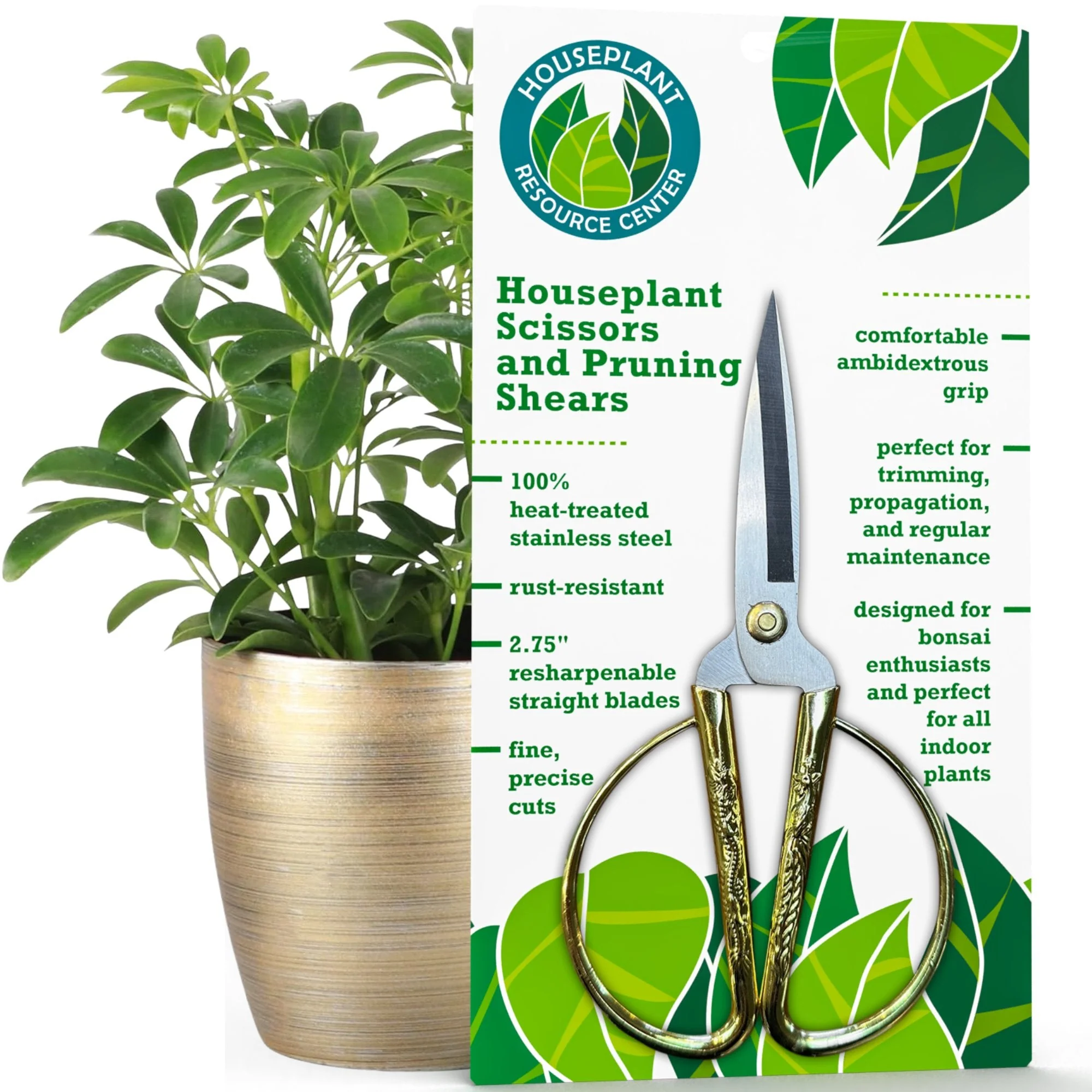 Premium Houseplant Scissors | 100% Stainless Steel, Ultra-Precise Garden Clippers for Propagation & Trimming | Rust-Resistant, Easy Clean Pruning Shears | Indoor & Outdoor | Comfortable & Ambidextrous by Houseplant Resource Center