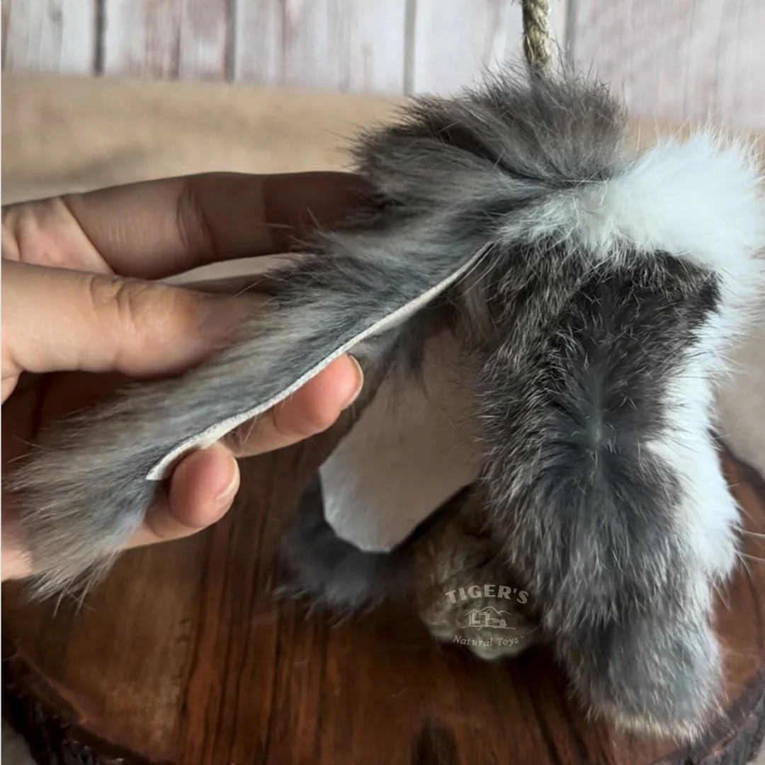 Rabbit Fur Cat Toy with Natural Hemp Rope, Handmade Cat Chase Toy - Image 6