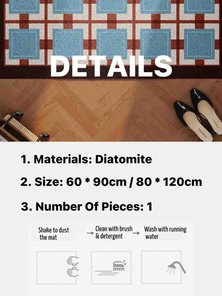 Retro Geometry Diatomite Bath Mat, Absorbent, Quick Drying & Anti-slip - Image 6