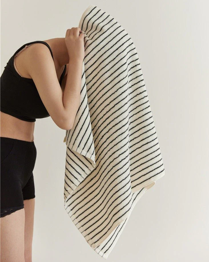 Retro Style 100% ORGANIC Combed Cotton Striped Bath Towel - Image 2