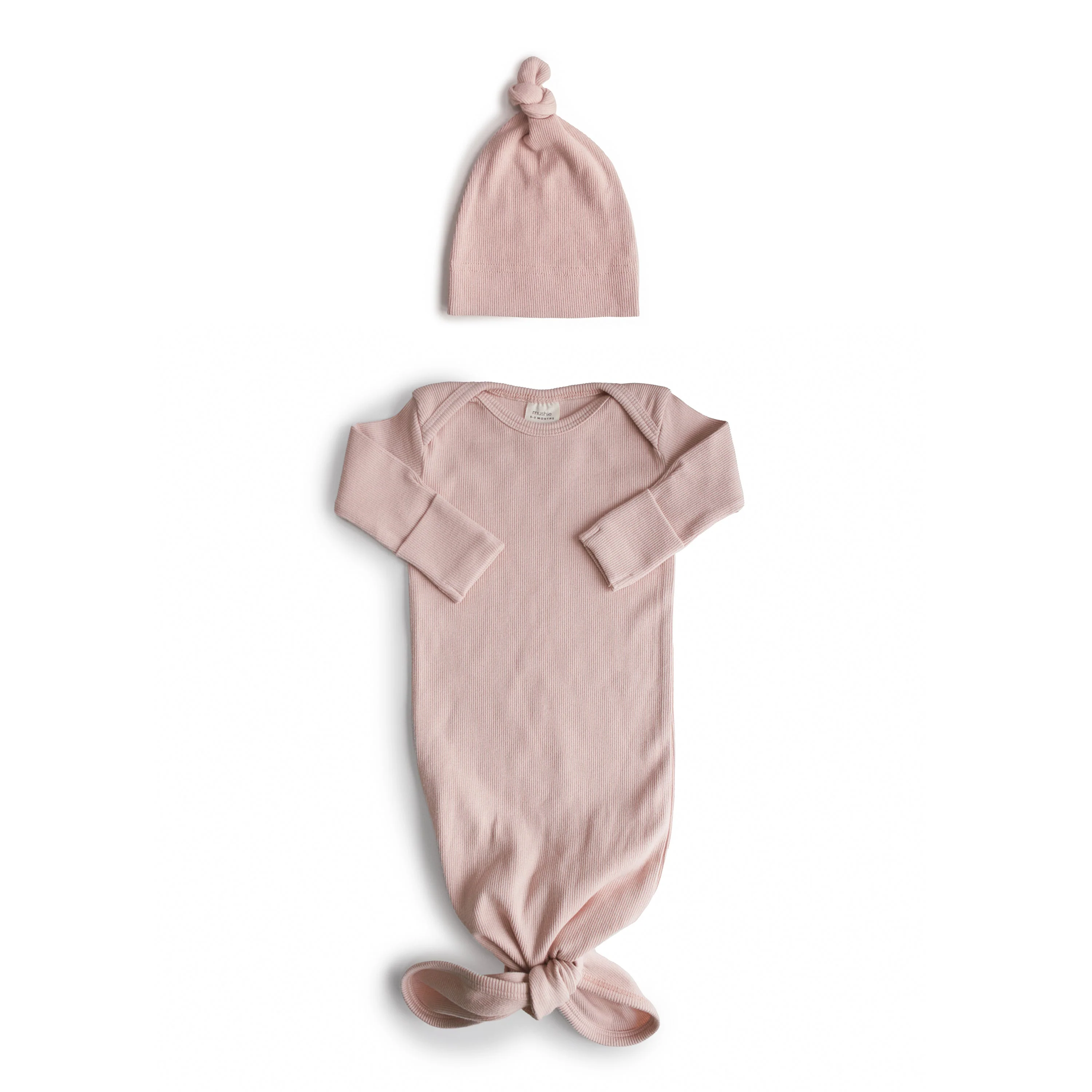Ribbed Knotted Baby Gown + Beanie - Image 7