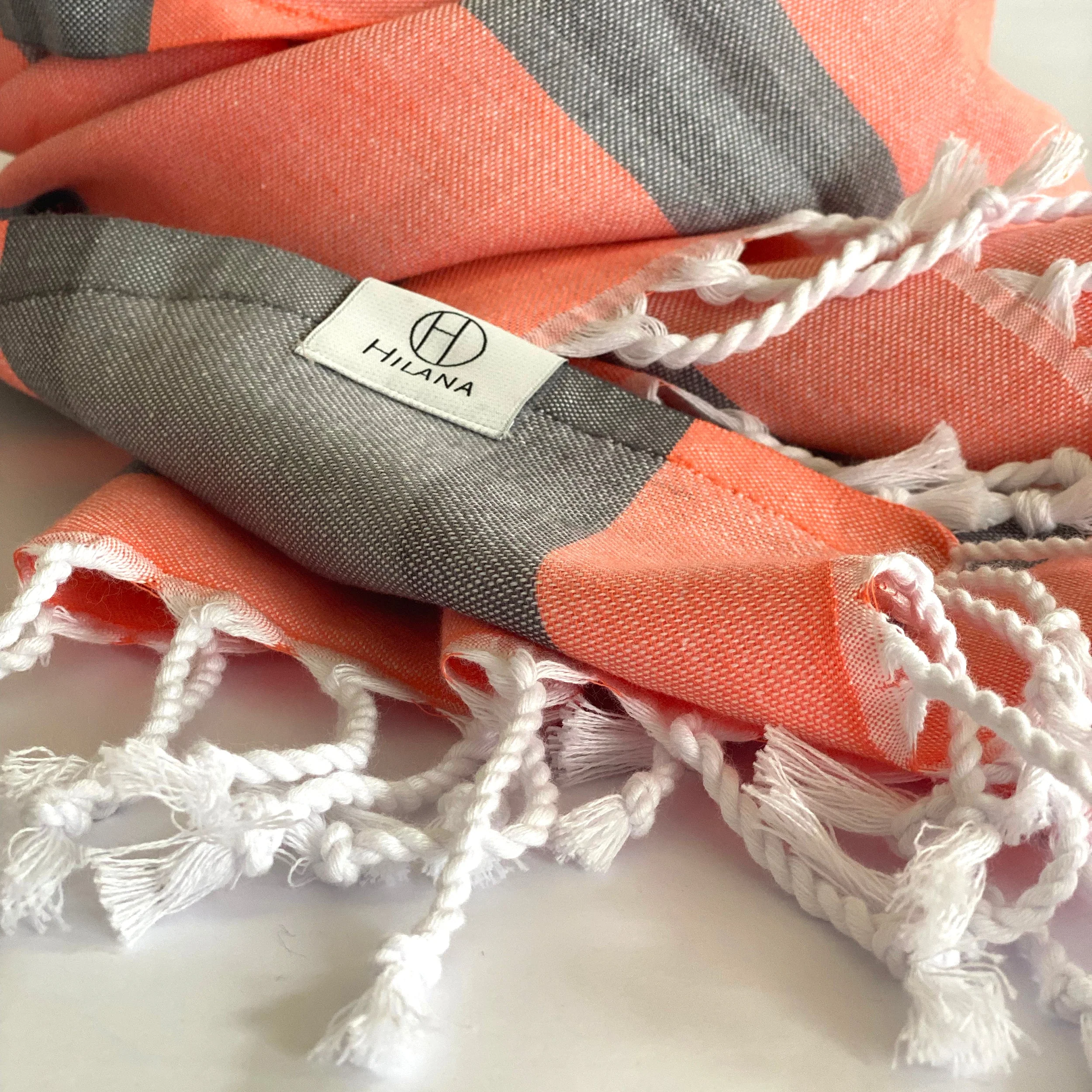 Samara Gray - Orange Turkish Towel by Hilana Upcycled Cotton - Image 3