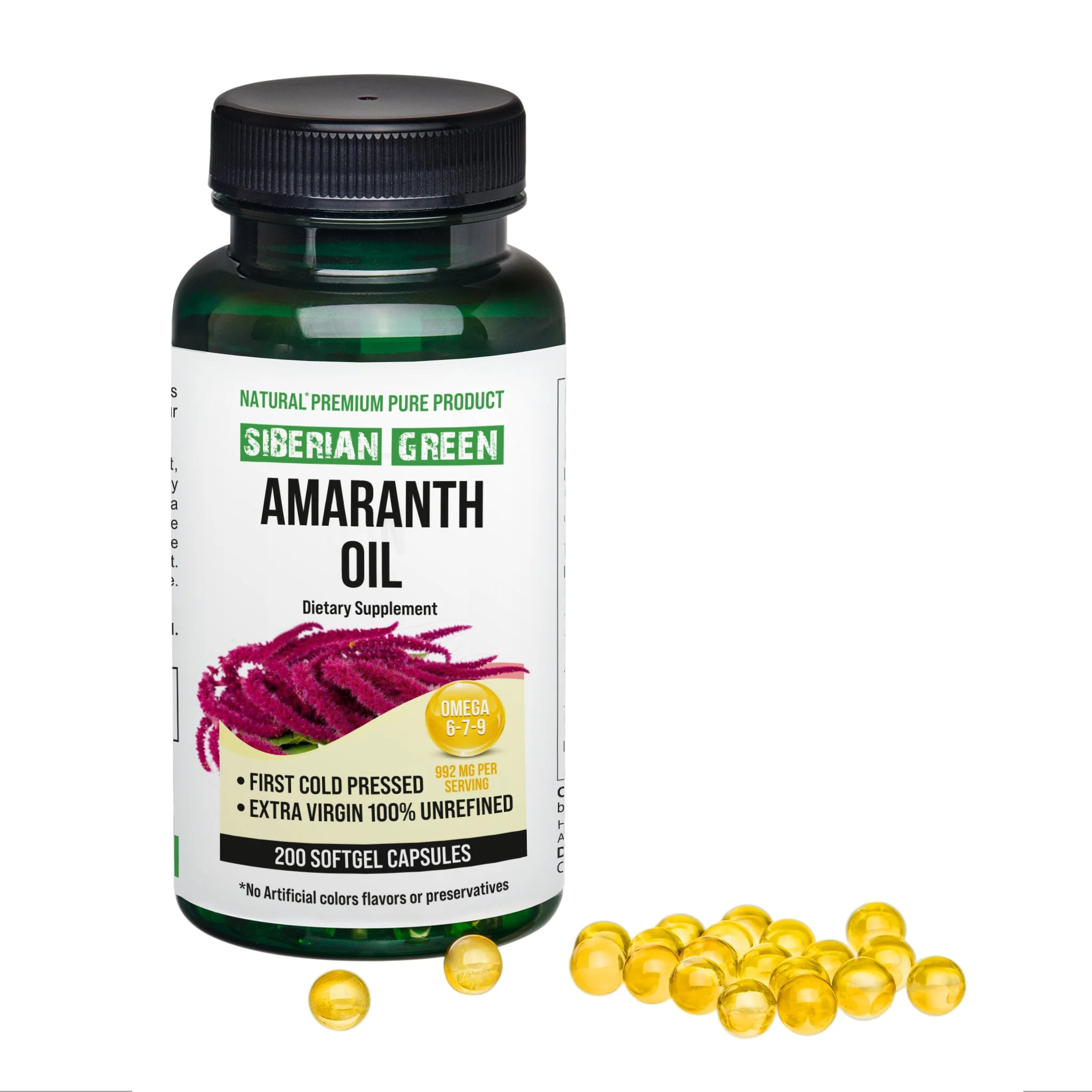 Siberian Green Amaranth Seed Oil Capsules β 200 Softgels | Cold Pressed & Unrefined