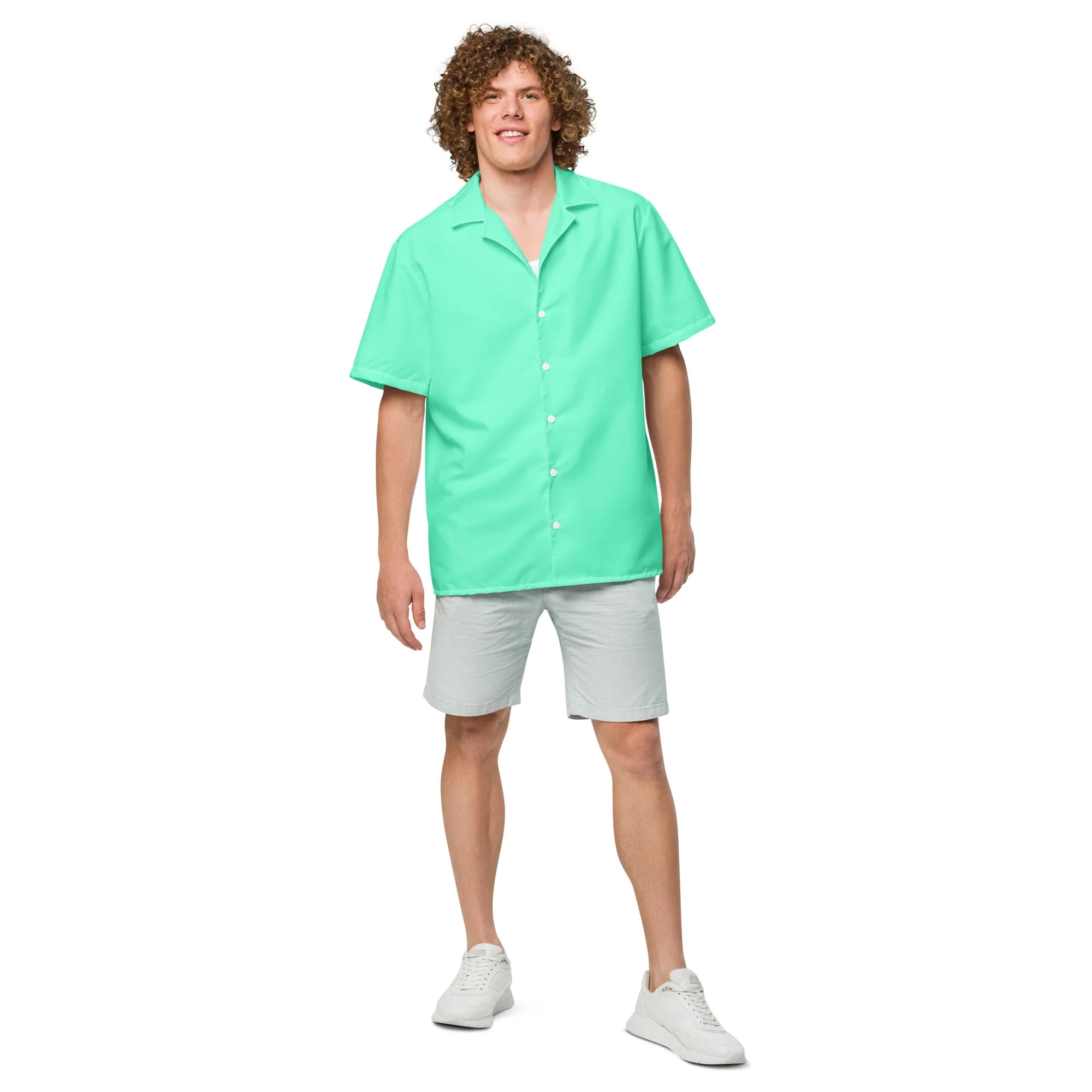 Stylish Aqua Sky Camp Shirt | Recycled Polyester, Solid Button-Down, Gift for Him | Pulls 2 Pounds of Ocean Plastic - Image 3