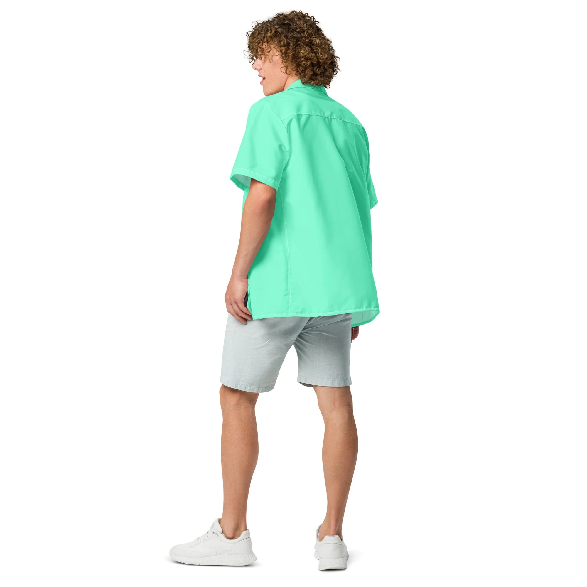 Stylish Aqua Sky Camp Shirt | Recycled Polyester, Solid Button-Down, Gift for Him | Pulls 2 Pounds of Ocean Plastic - Image 4