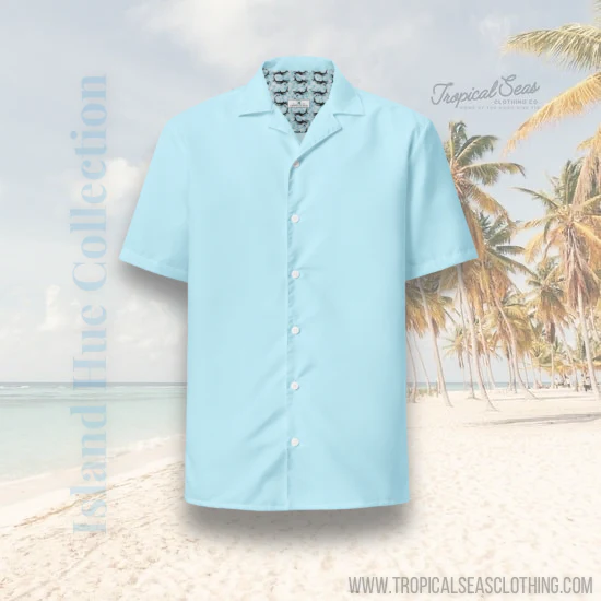 Stylish Recycled Polyester Bahama Water Blue Button Down Camp Shirt | Eco-Friendly | Gift for Him | Resort Wear - Image 2