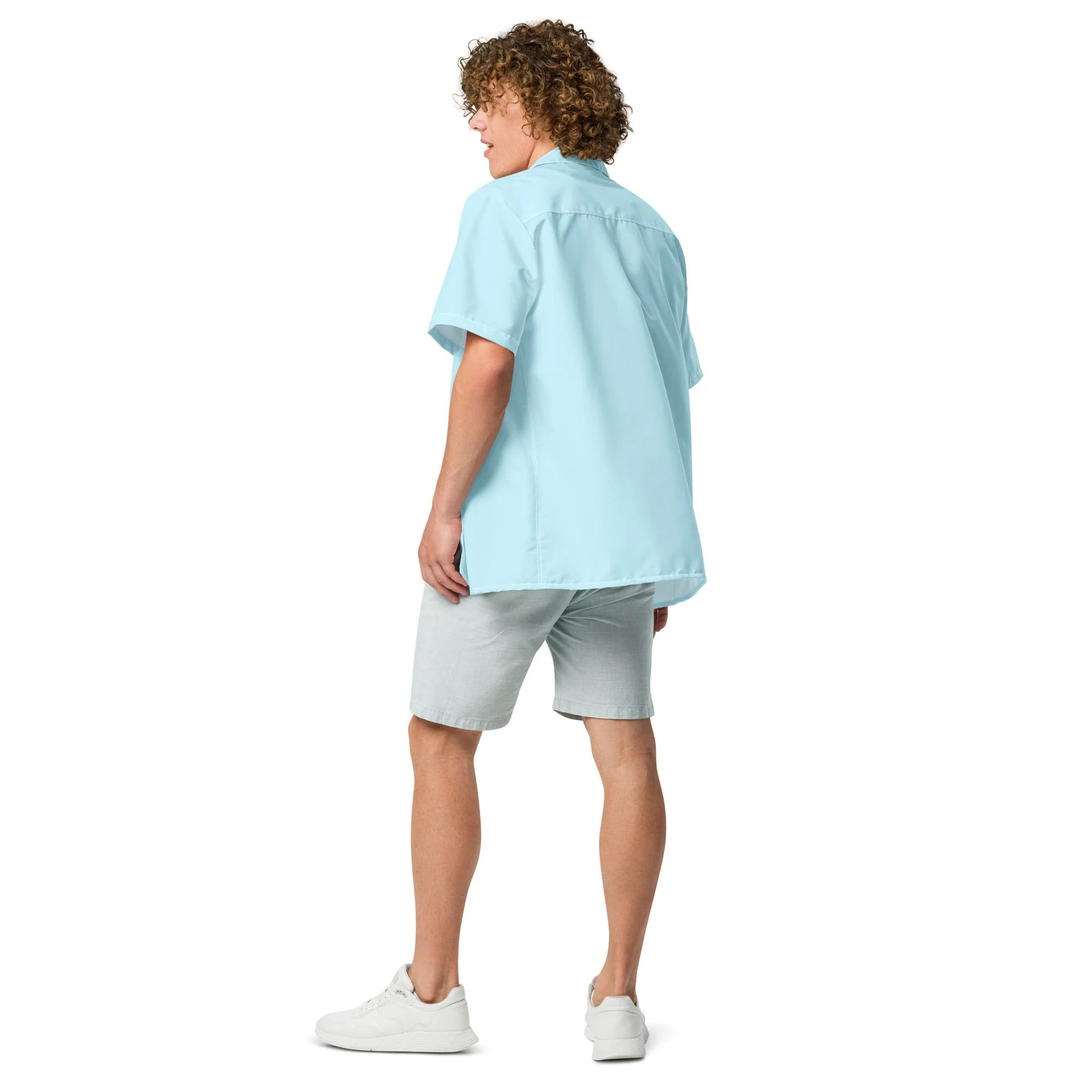 Stylish Recycled Polyester Bahama Water Blue Button Down Camp Shirt | Eco-Friendly | Gift for Him | Resort Wear - Image 4