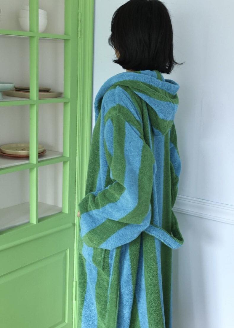 Ultra Soft Retro Whimsical Stripe Bath Robe - 100% Organic Long-stapled Cotton - Image 4