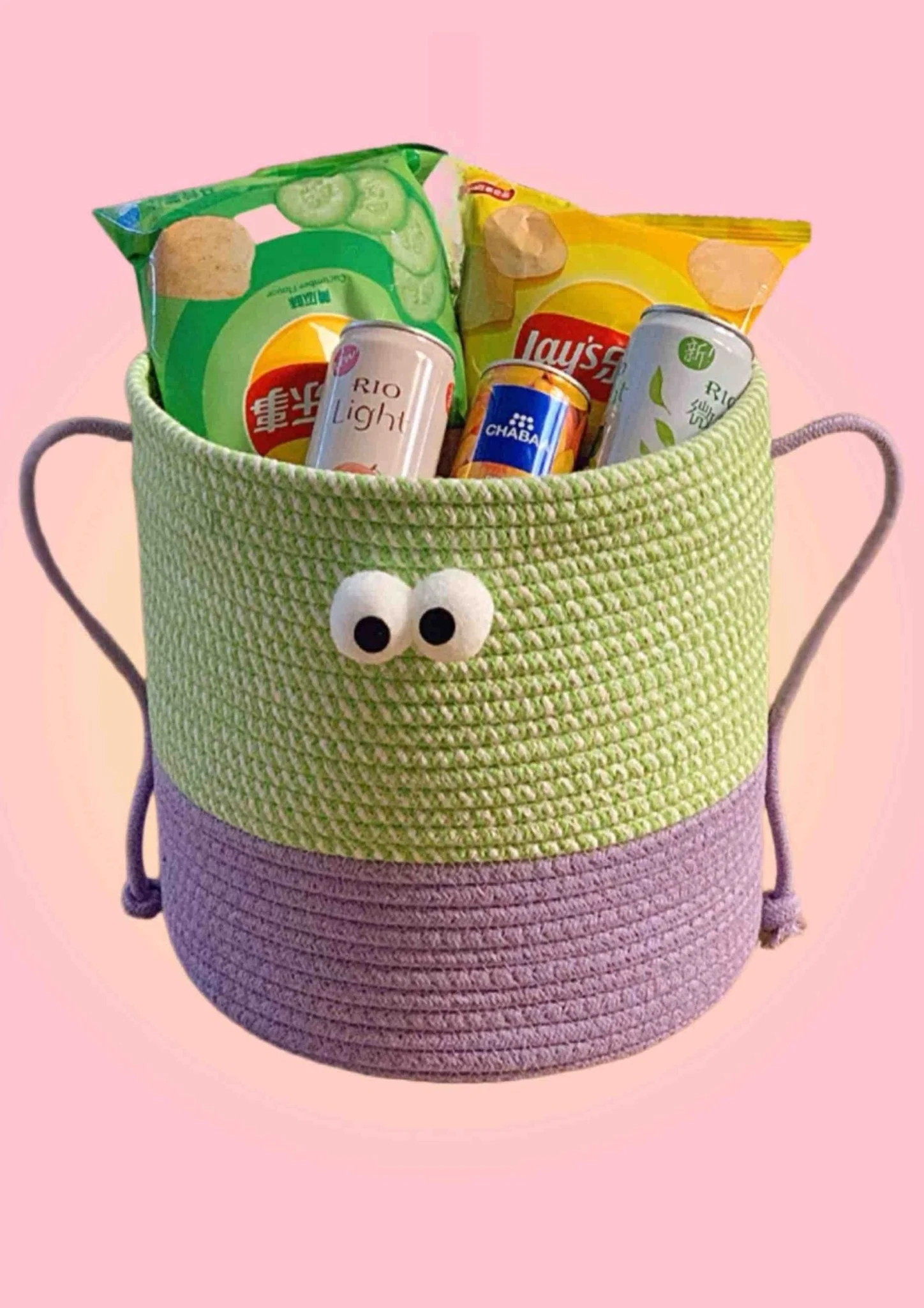 Whimsical Cute Big Eyes Woven Laundry Storage Basket Bag - Image 10