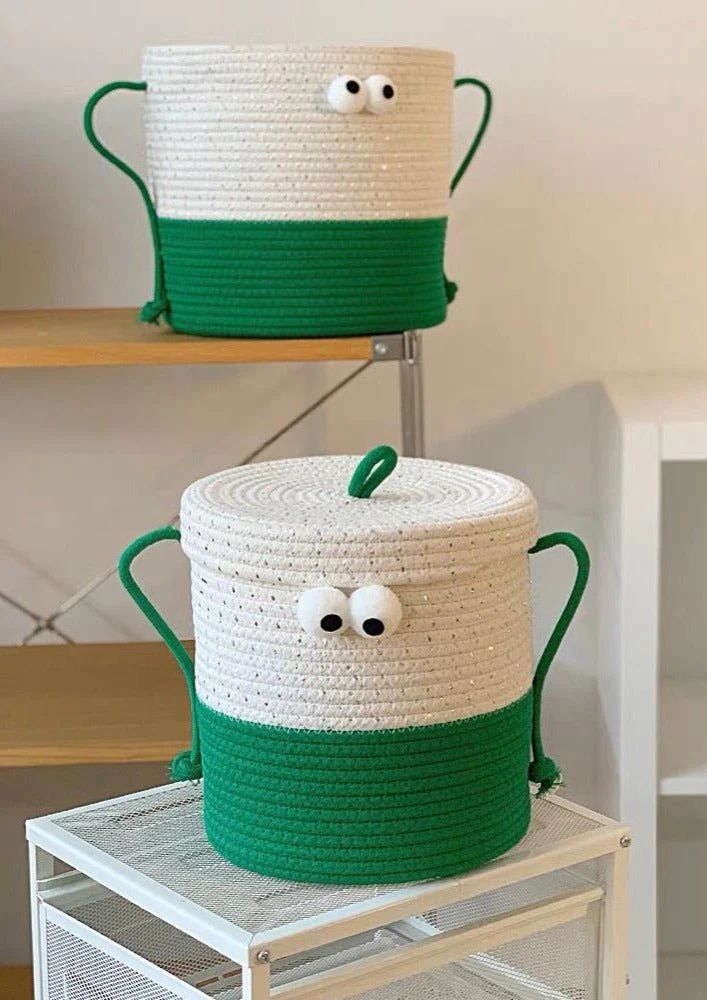 Whimsical Cute Big Eyes Woven Laundry Storage Basket Bag - Image 5